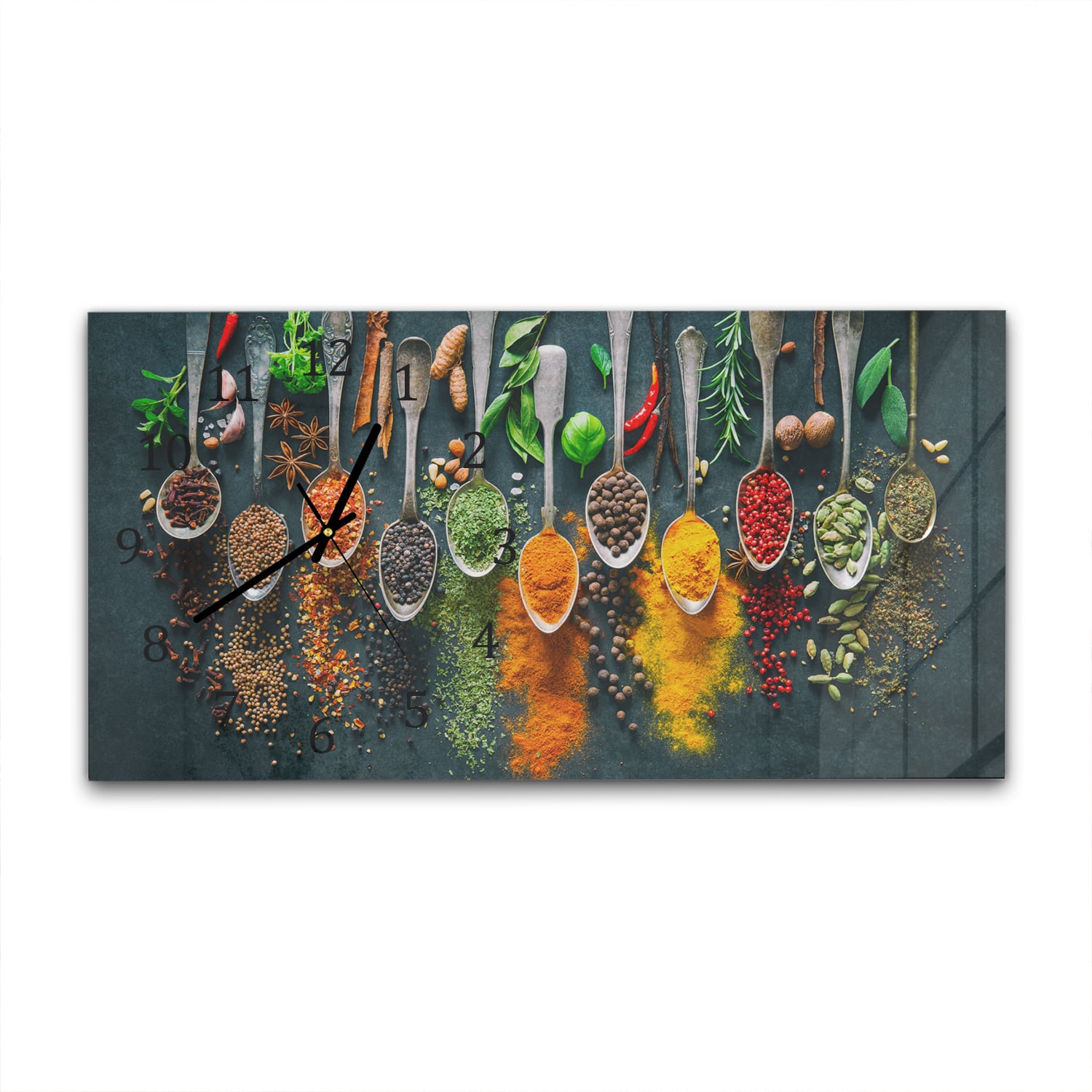 Wanduhr 60x30 - Bunte Kräuterexplosion