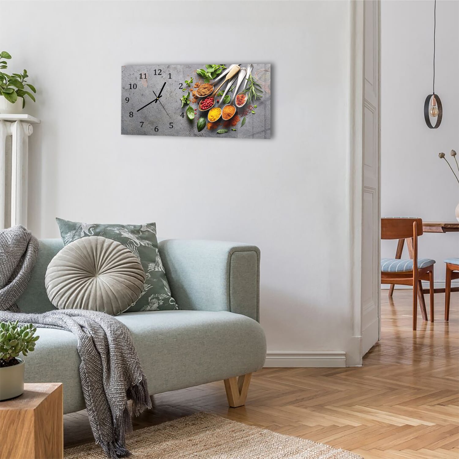 Wanduhr 60x30 - Gewürze auf Löffeln