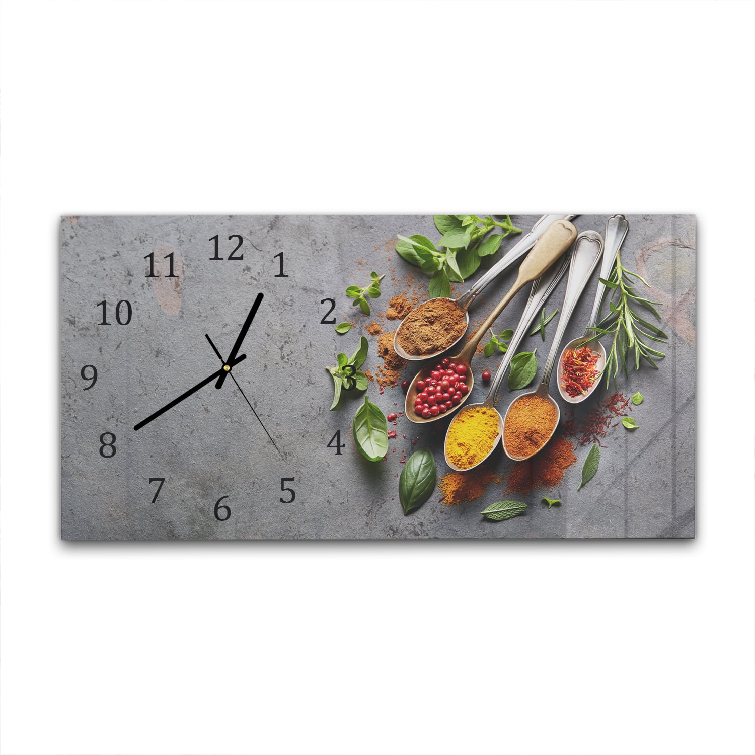 Wanduhr 60x30 - Gewürze auf Löffeln