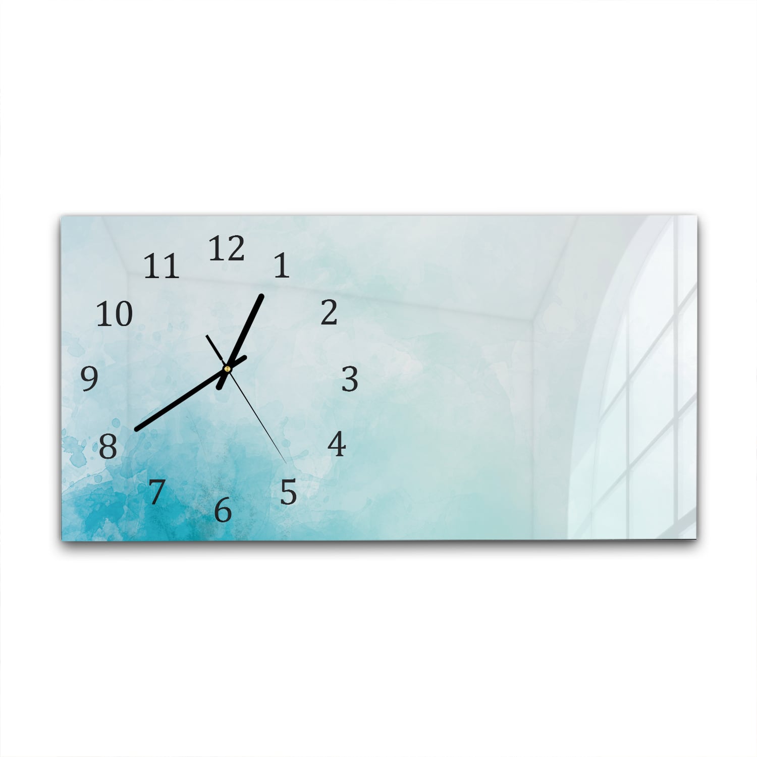 Wanduhr 60x30 - Blaue Aquarellfarbe