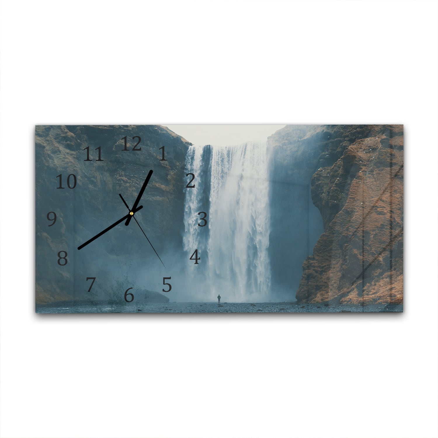 Wanduhr 60x30 - Wasserfall bei Skógafoss