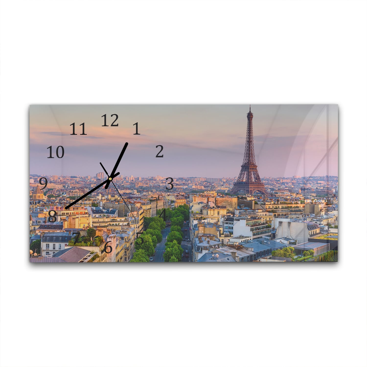 Wanduhr 60x30 - Eiffelturm bei Sonnenuntergang