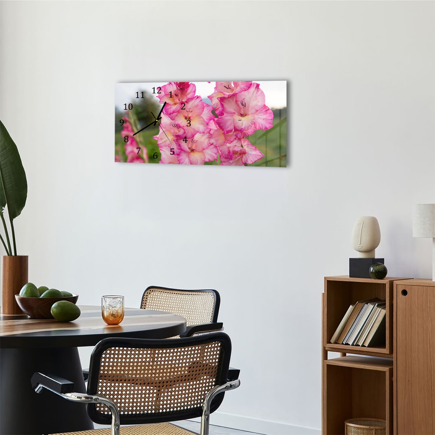 Wanduhr 60x30 - Rosa Gladiolen