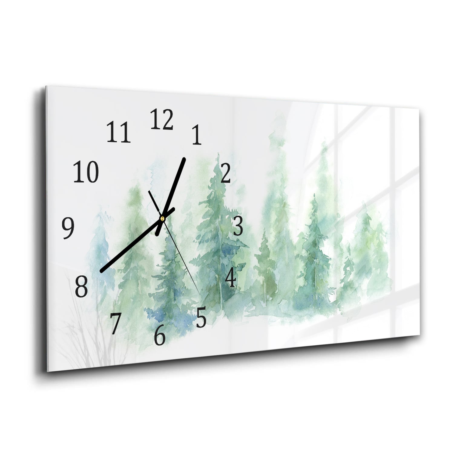 Wanduhr 60x30 - Aquarell-Waldgemälde