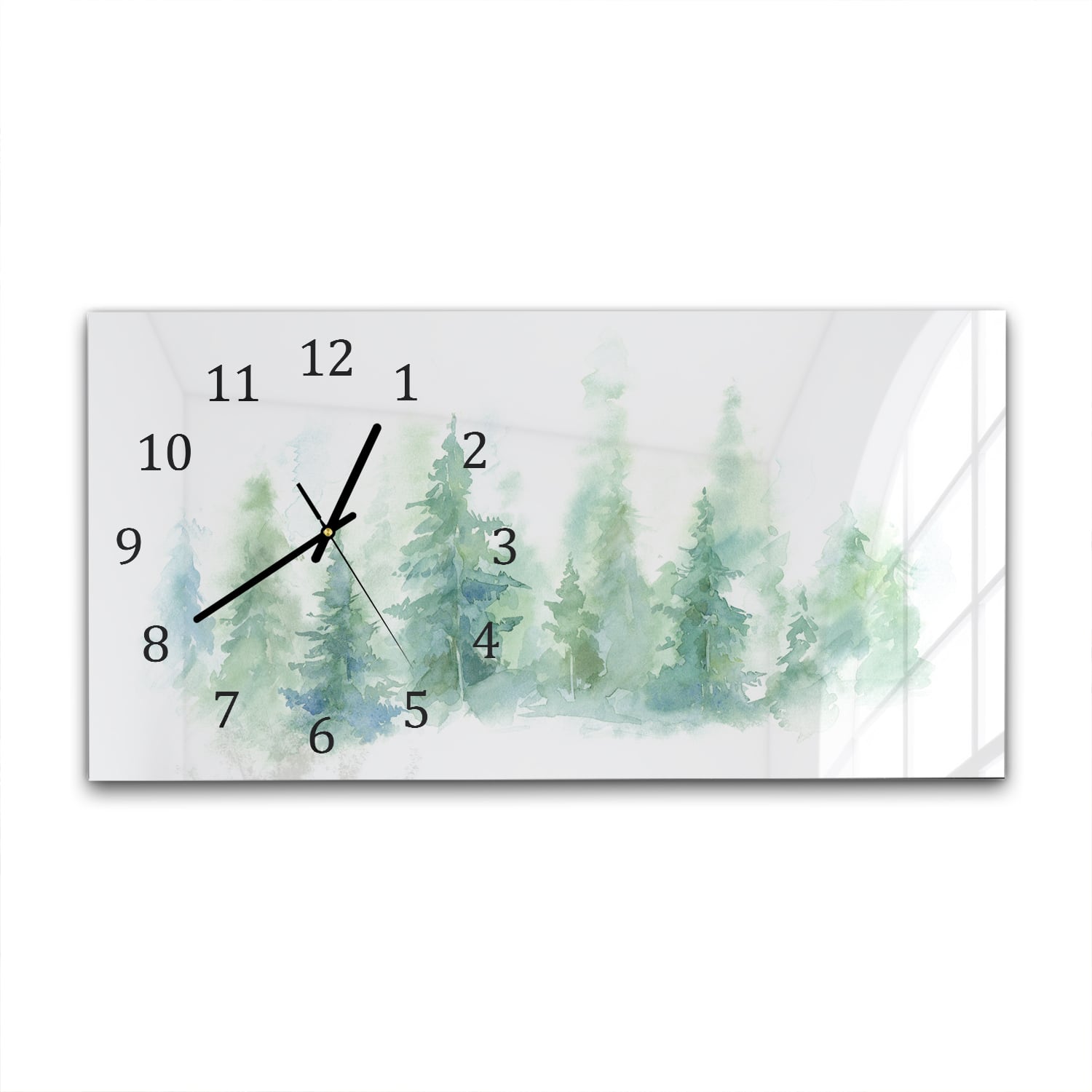 Wanduhr 60x30 - Aquarell-Waldgemälde