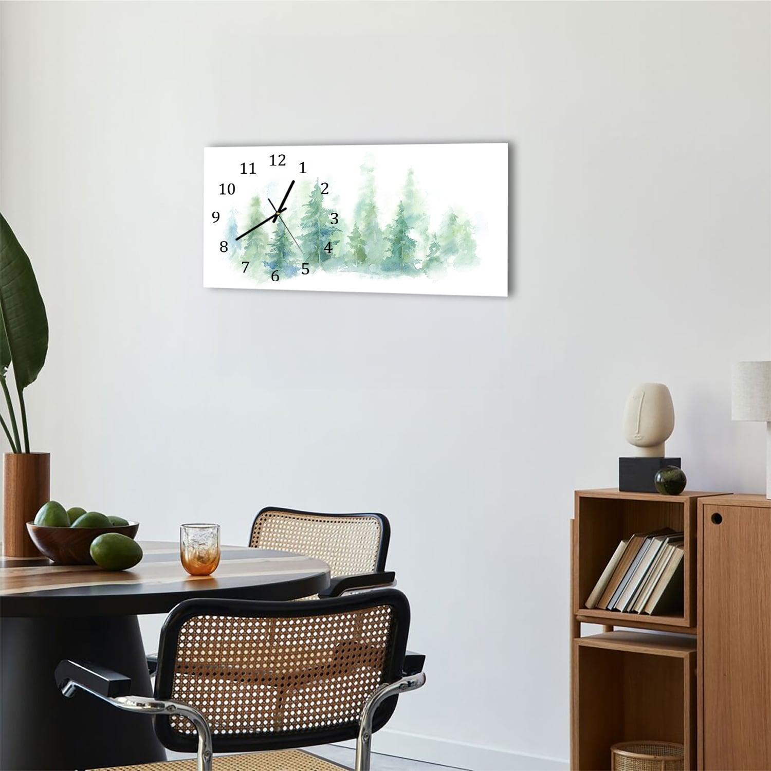 Wanduhr 60x30 - Aquarell-Waldgemälde