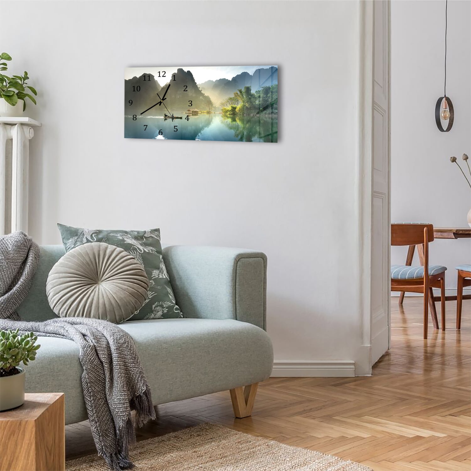 Wanduhr 60x30 - Nebelige Berge