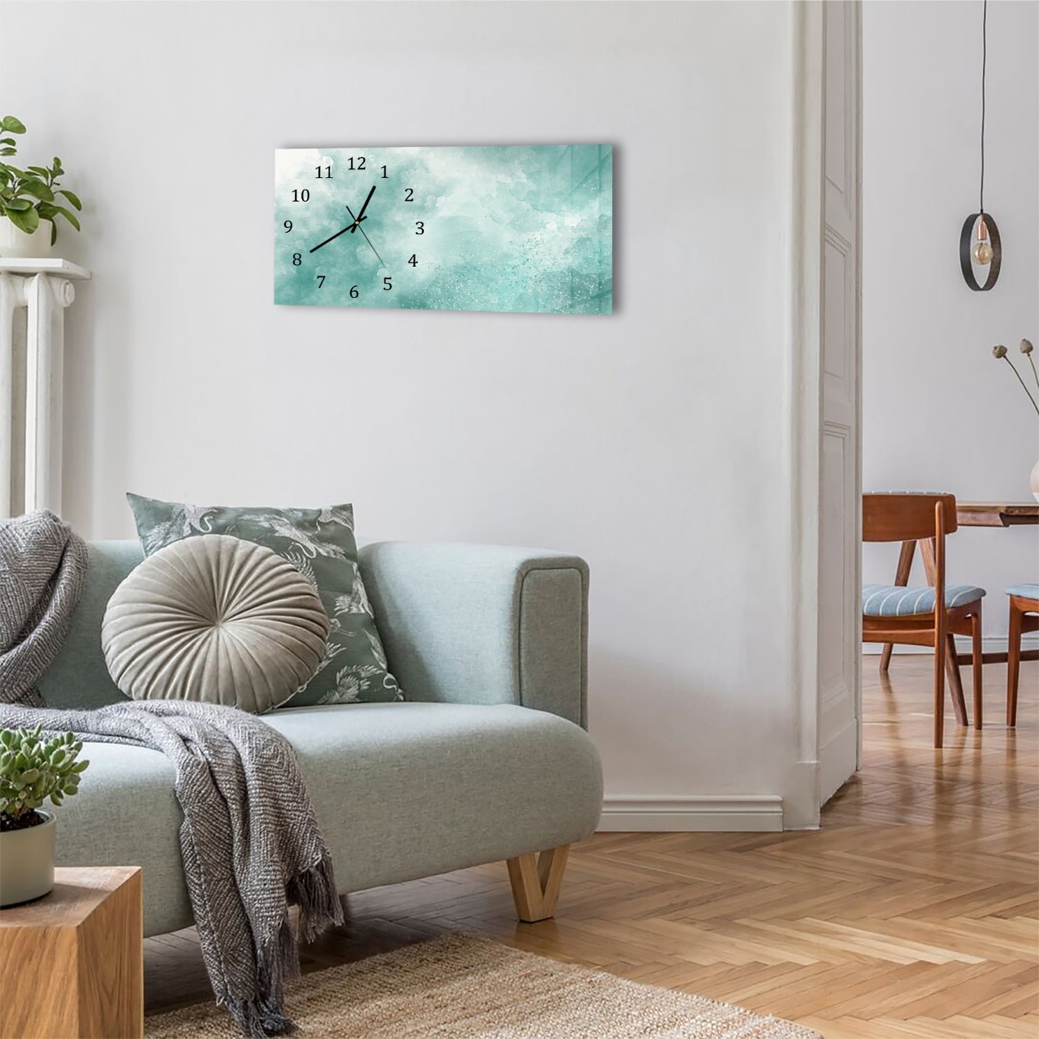 Wanduhr 60x30 - Grüne Aquarellfarbe