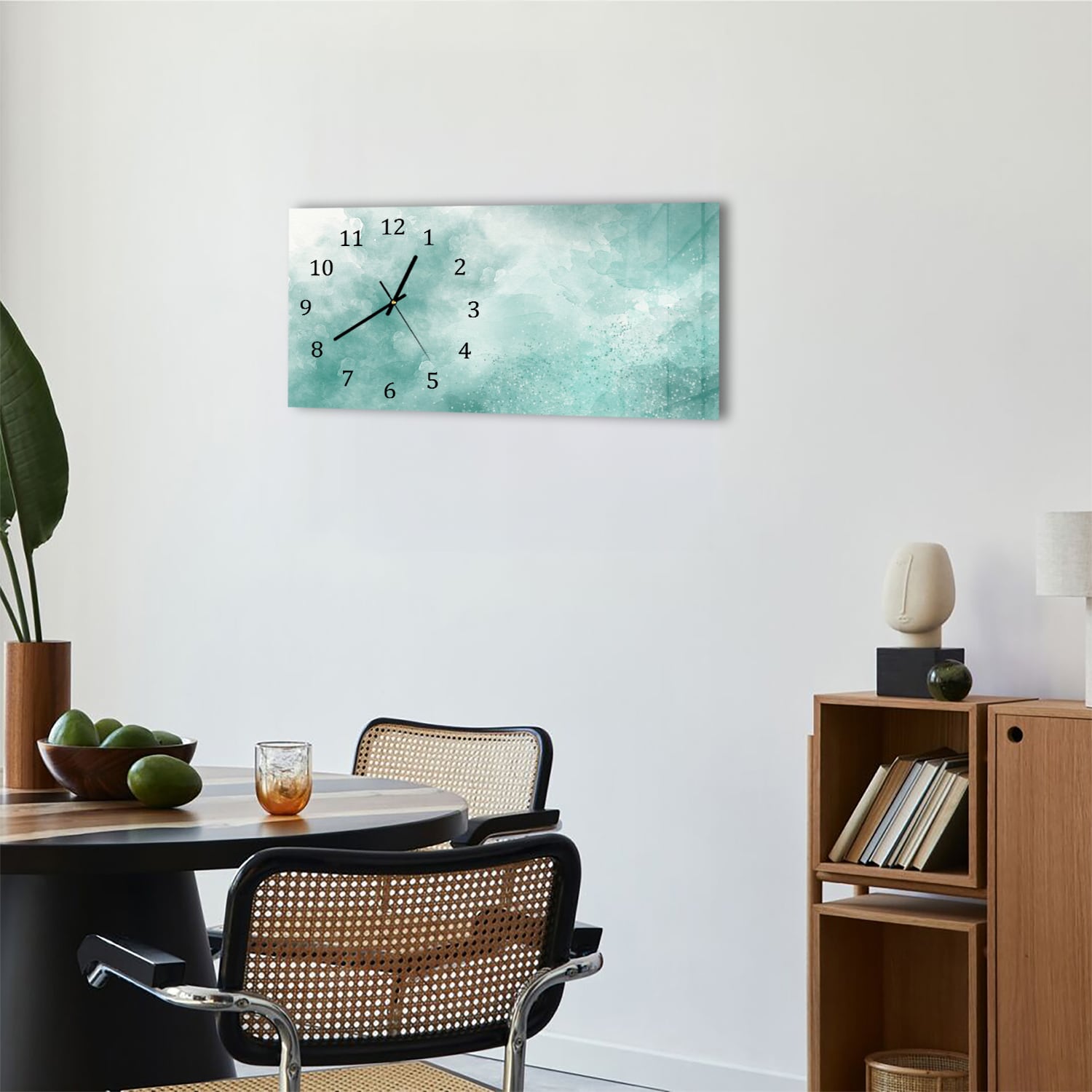 Wanduhr 60x30 - Grüne Aquarellfarbe