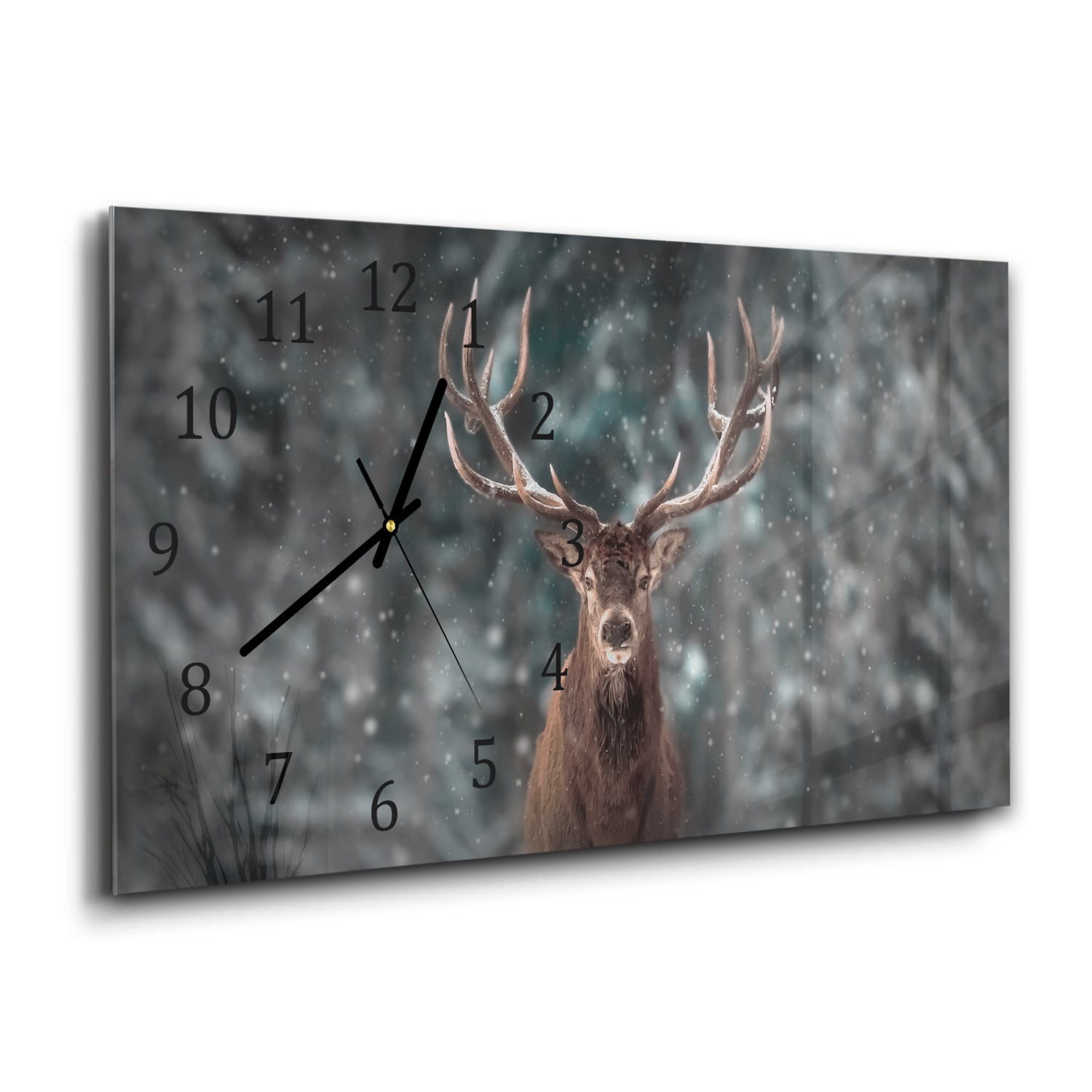 Wanduhr 60x30 - Edelhirsch im Winter
