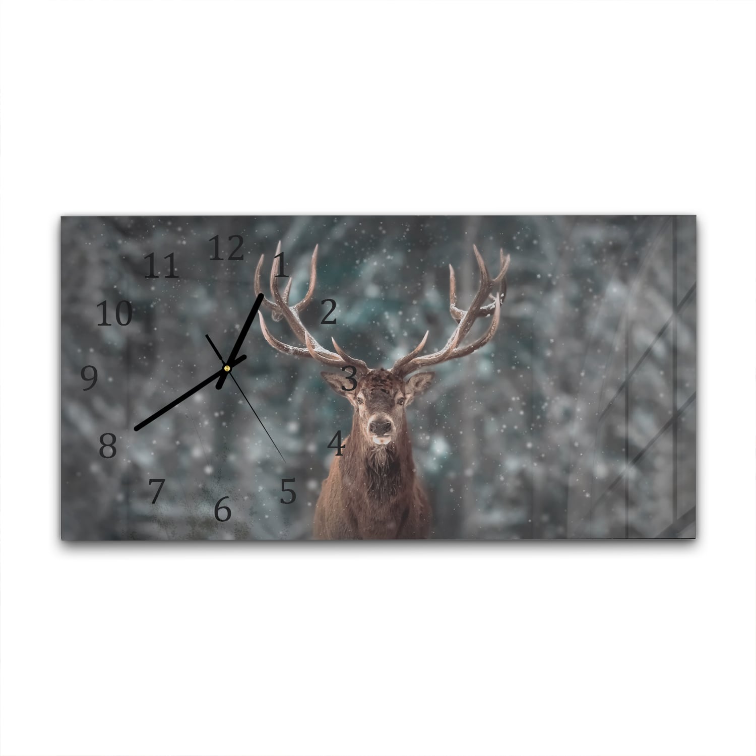 Wanduhr 60x30 - Edelhirsch im Winter