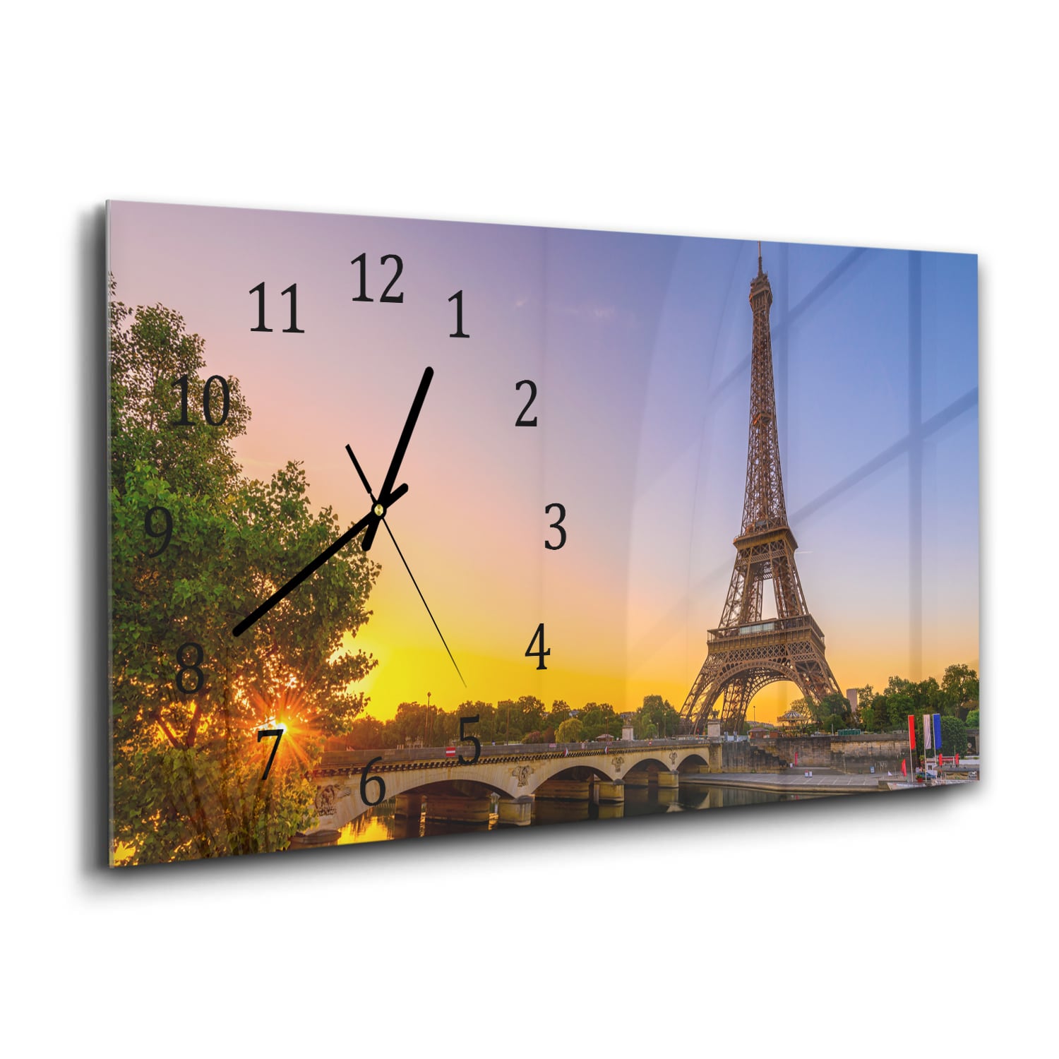 Wanduhr 60x30 - Eiffelturm bei Sonnenaufgang