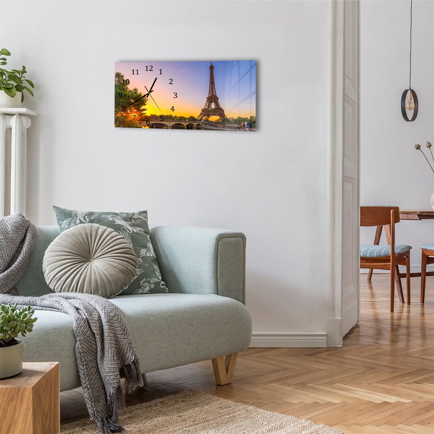 Wanduhr 60x30 - Eiffelturm bei Sonnenaufgang