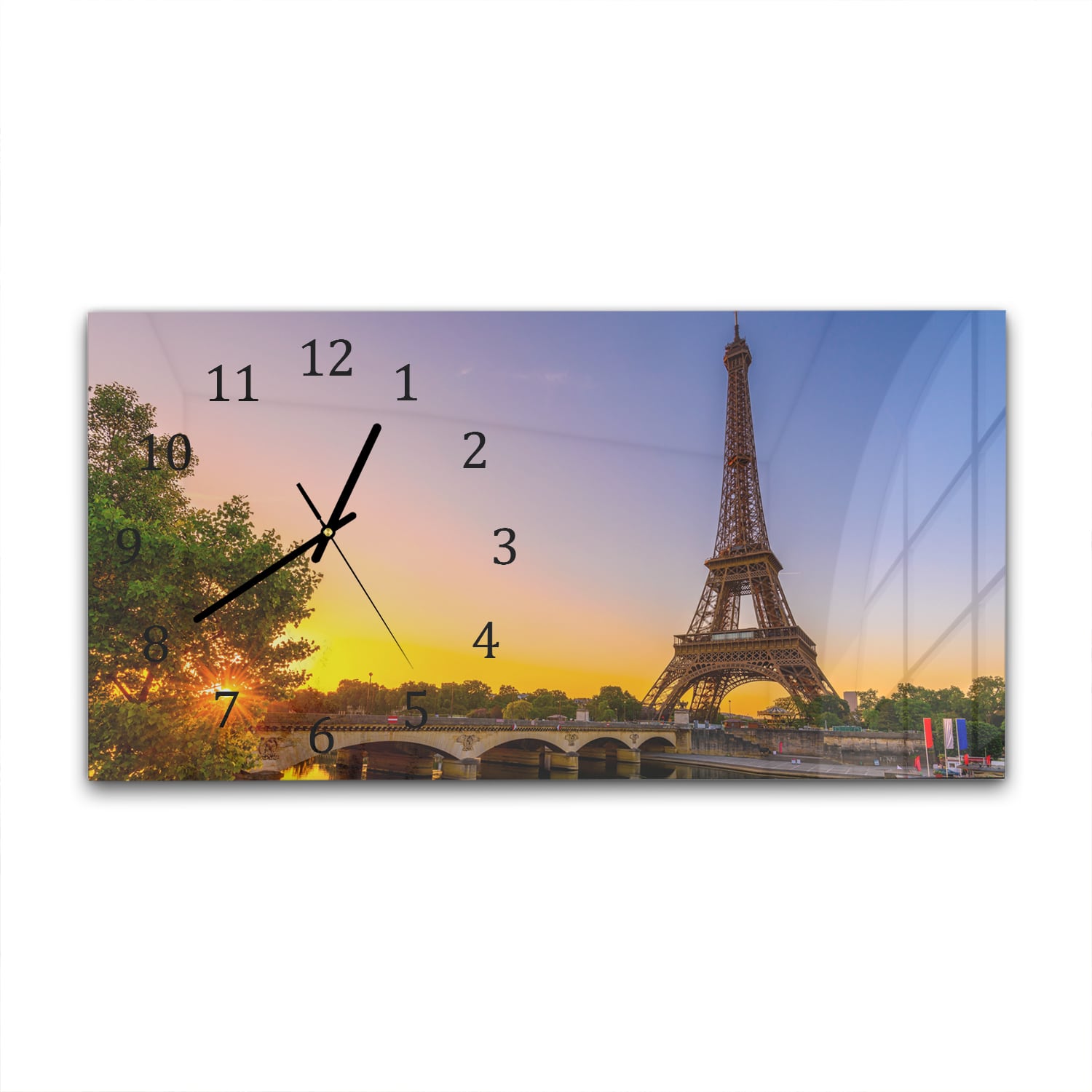 Wanduhr 60x30 - Eiffelturm bei Sonnenaufgang