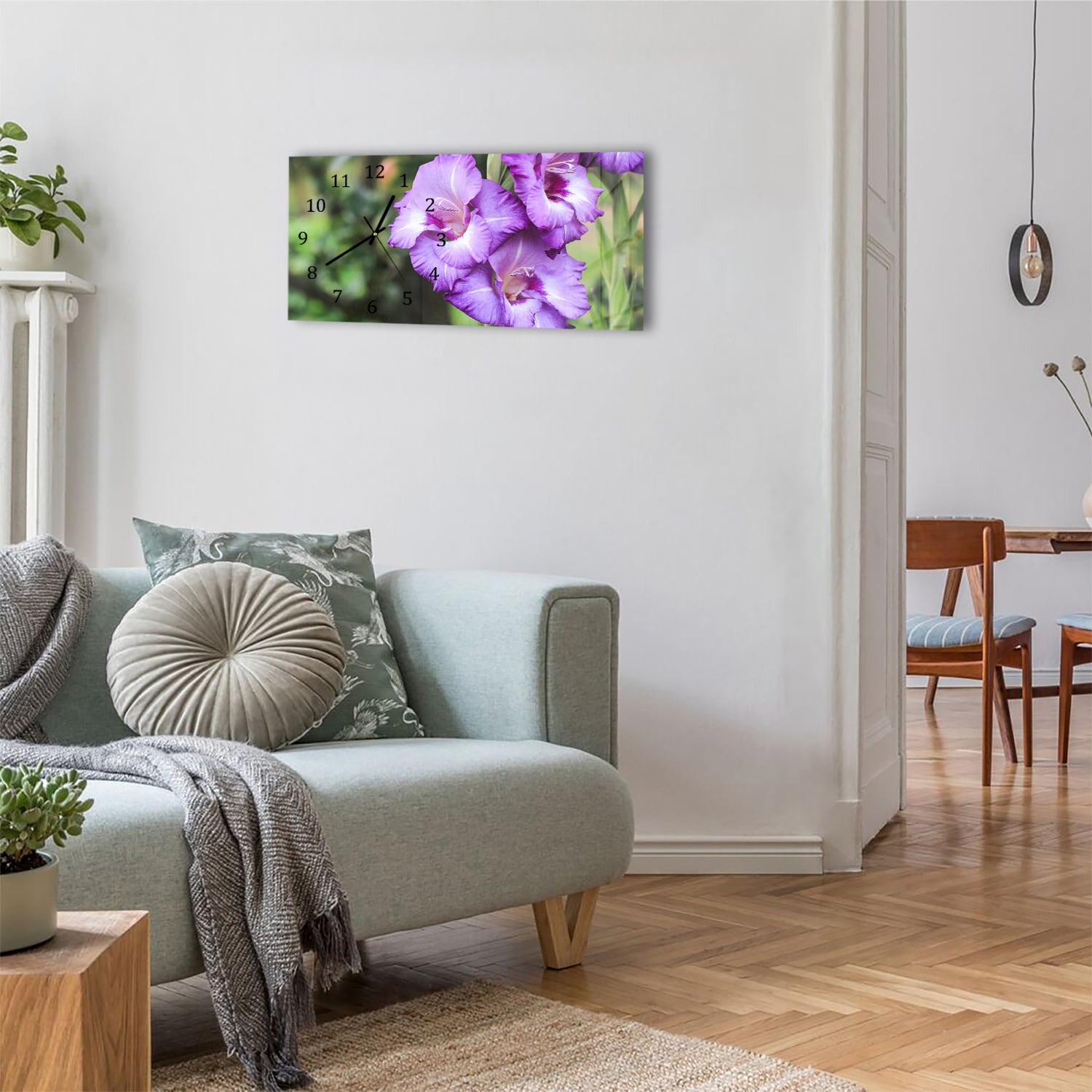 Wanduhr 60x30 - Lila Gladiolen