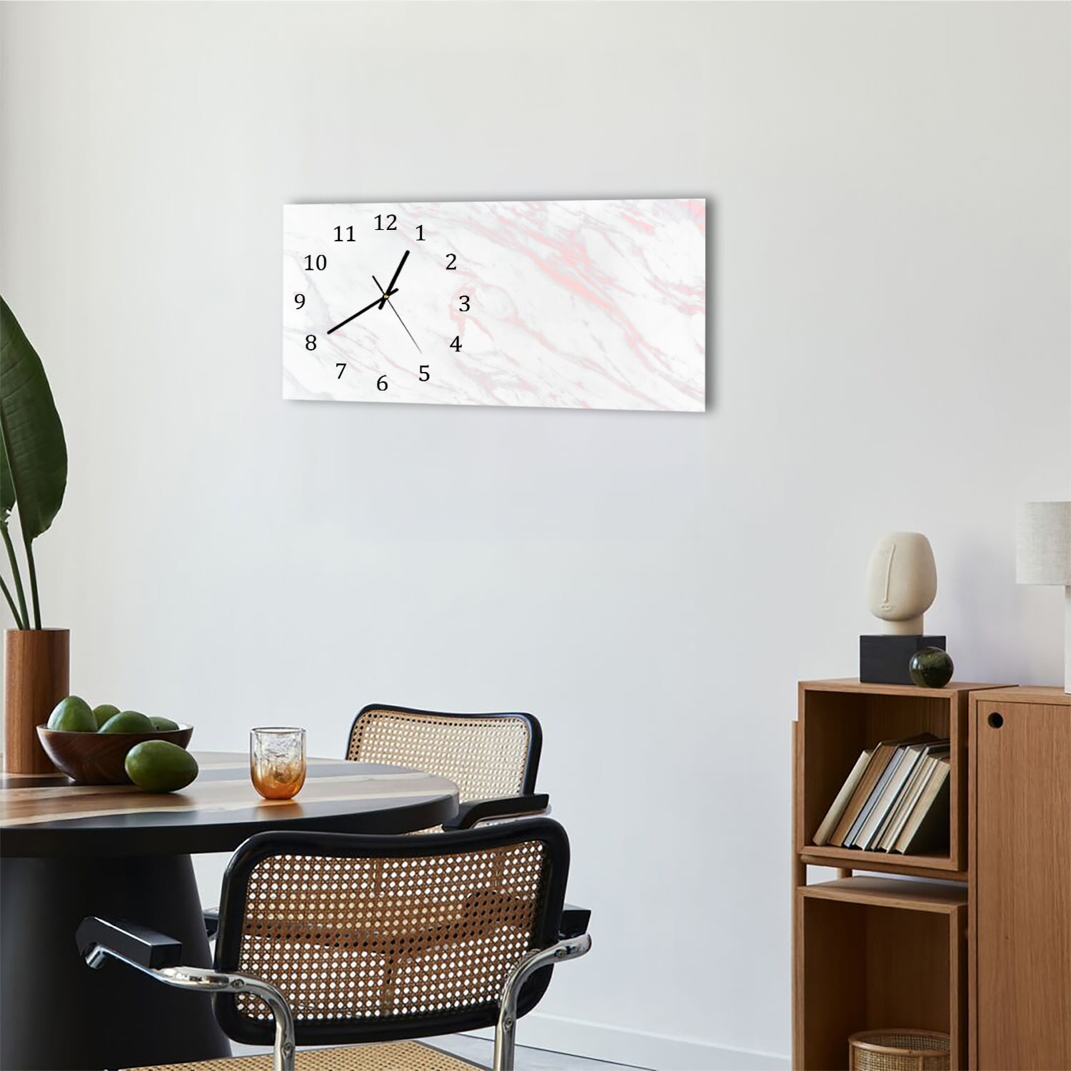 Wanduhr 60x30 - Rosa und weißer Marmor