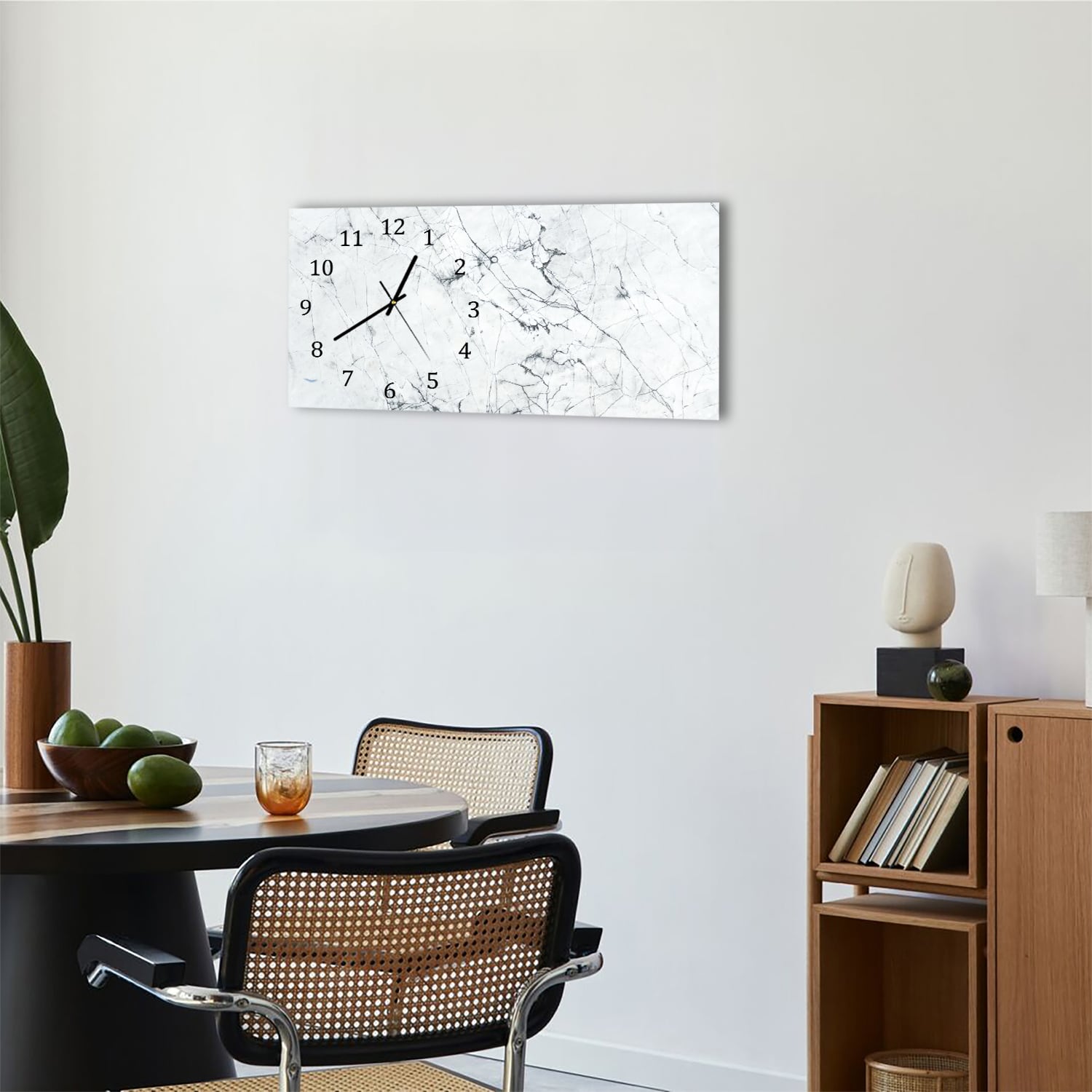 Wanduhr 60x30 - Schwarz-weißer Marmor