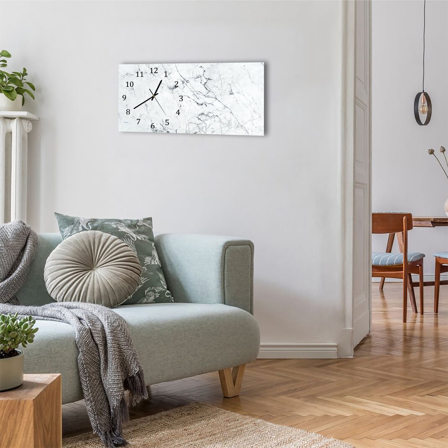 Wanduhr 60x30 - Schwarz-weißer Marmor