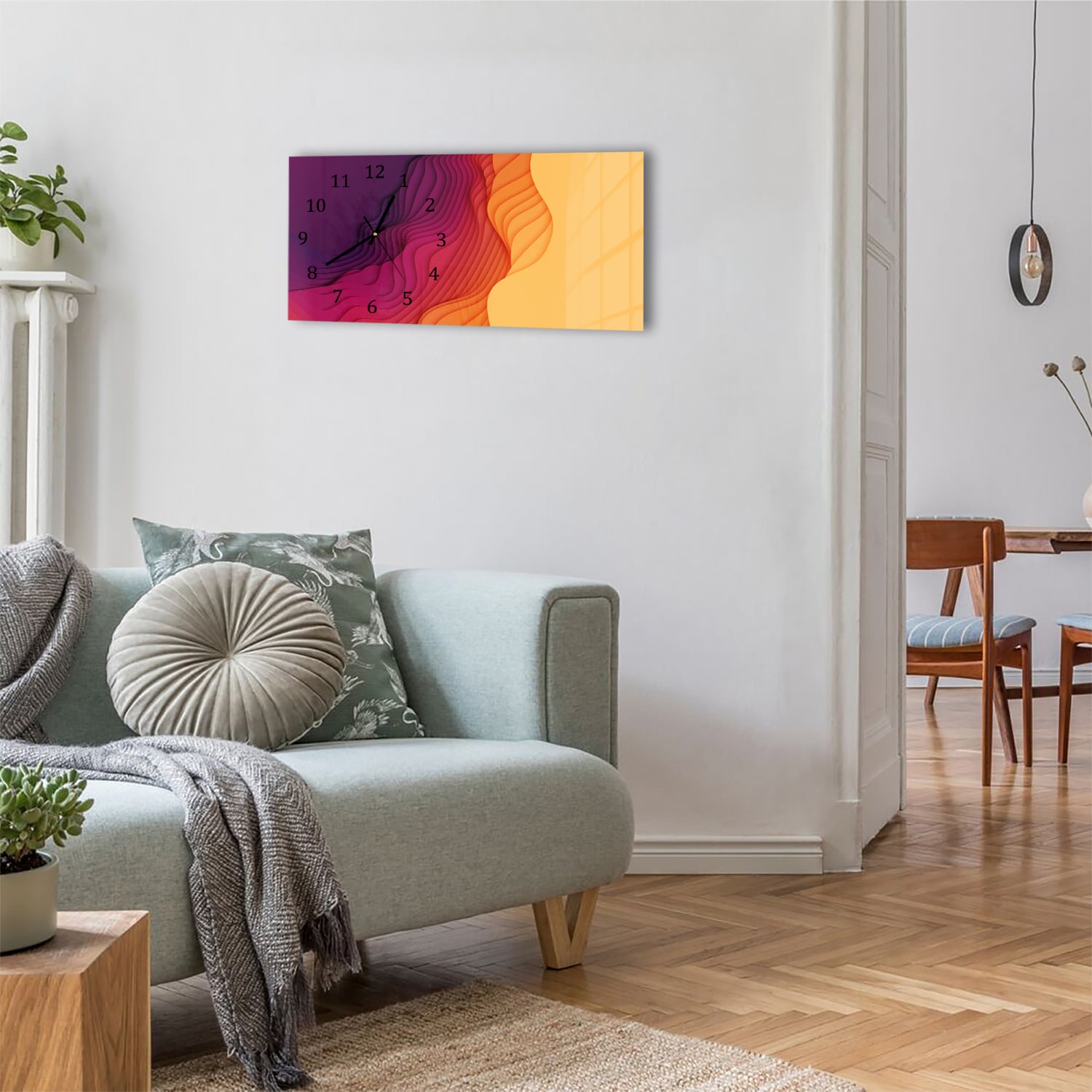 Wanduhr 60x30 - Bunte papiergeschnittene Formen