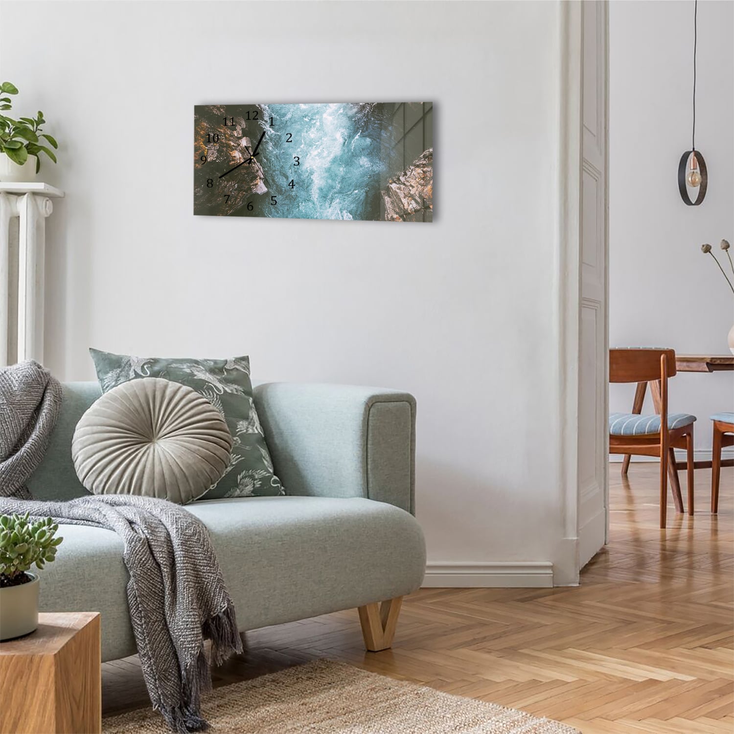 Wanduhr 60x30 - Fluss-Canyon in Schweden