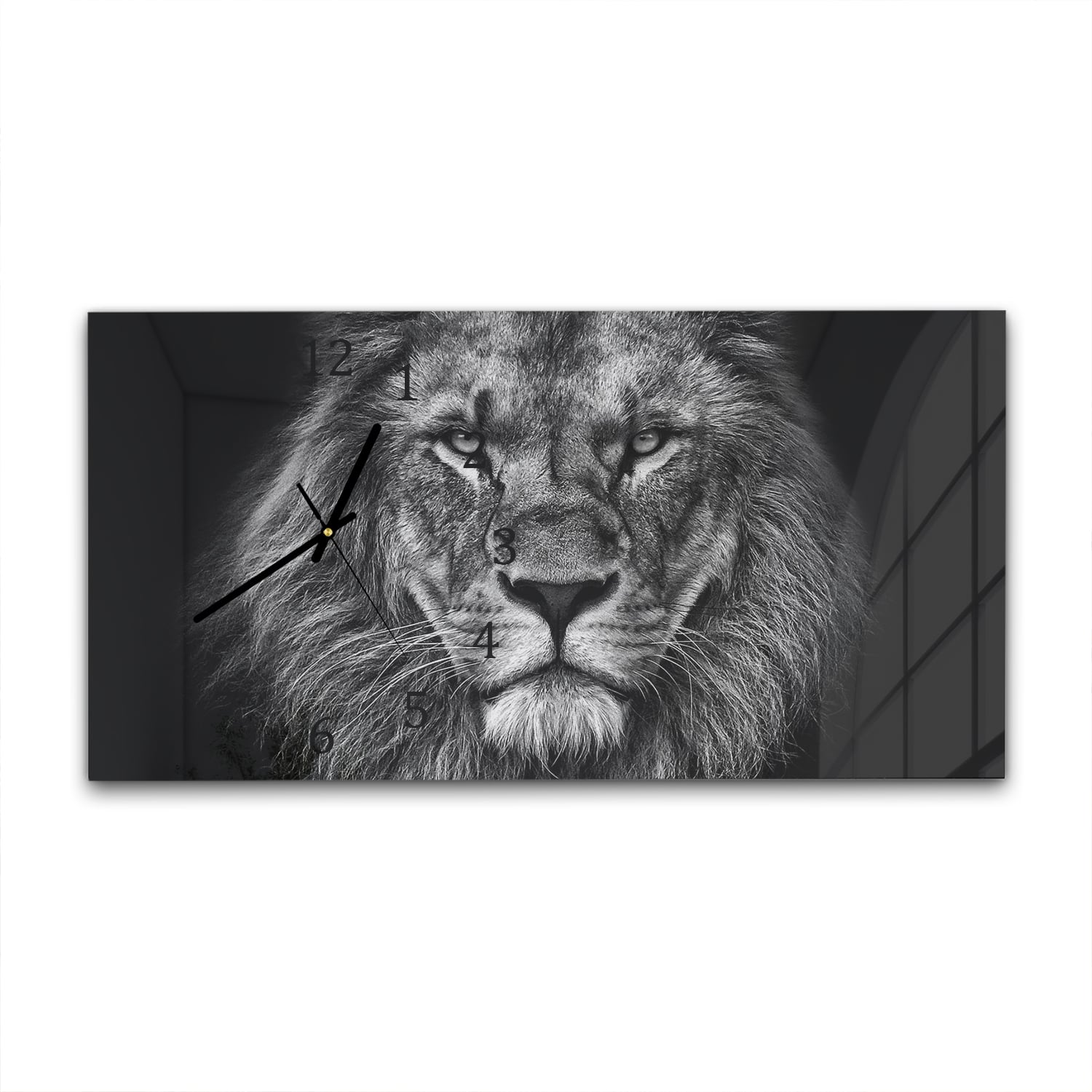 Wanduhr 60x30 - Schwarz/Weiß Löwe