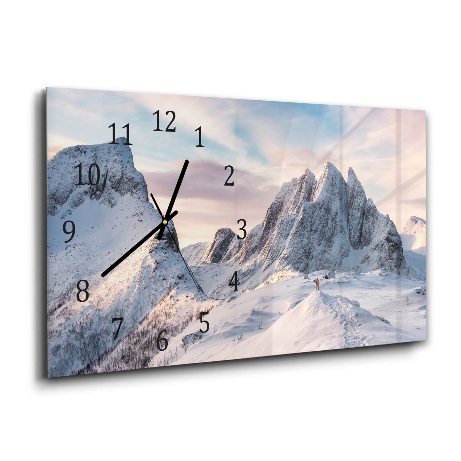 Wanduhr 60x30 - Schneebedeckter Berggipfel