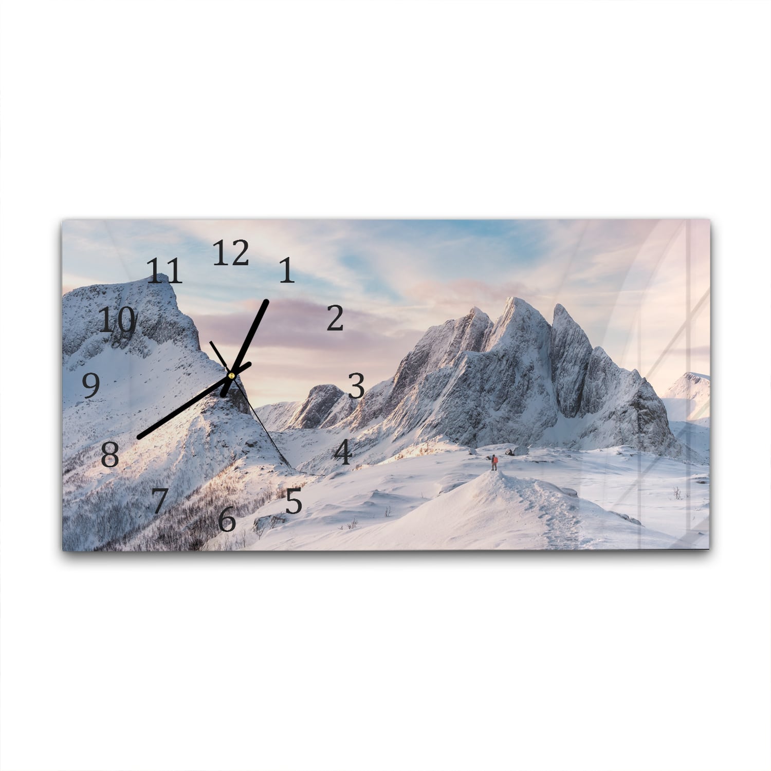 Wanduhr 60x30 - Schneebedeckter Berggipfel