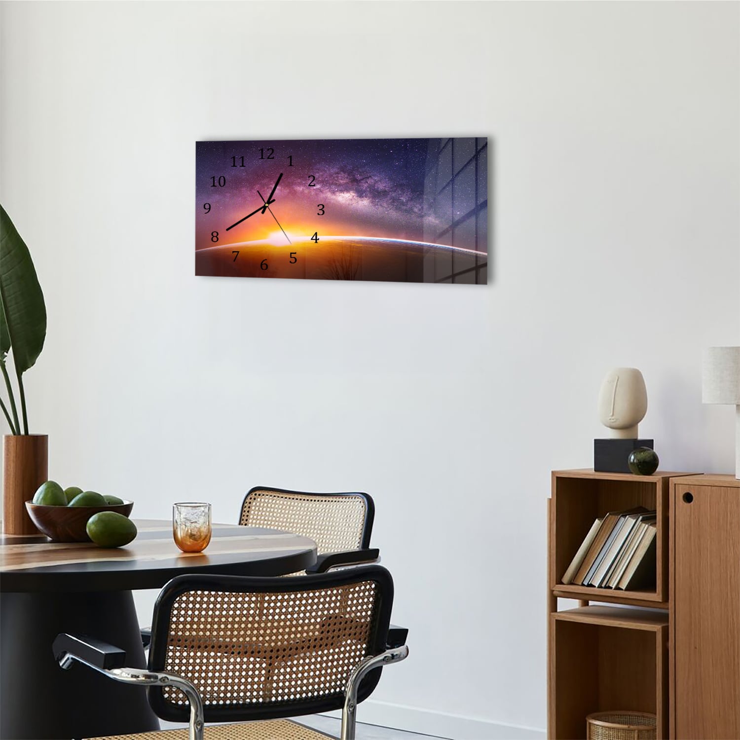 Wanduhr 60x30 - Landschaft mit Milchstraße