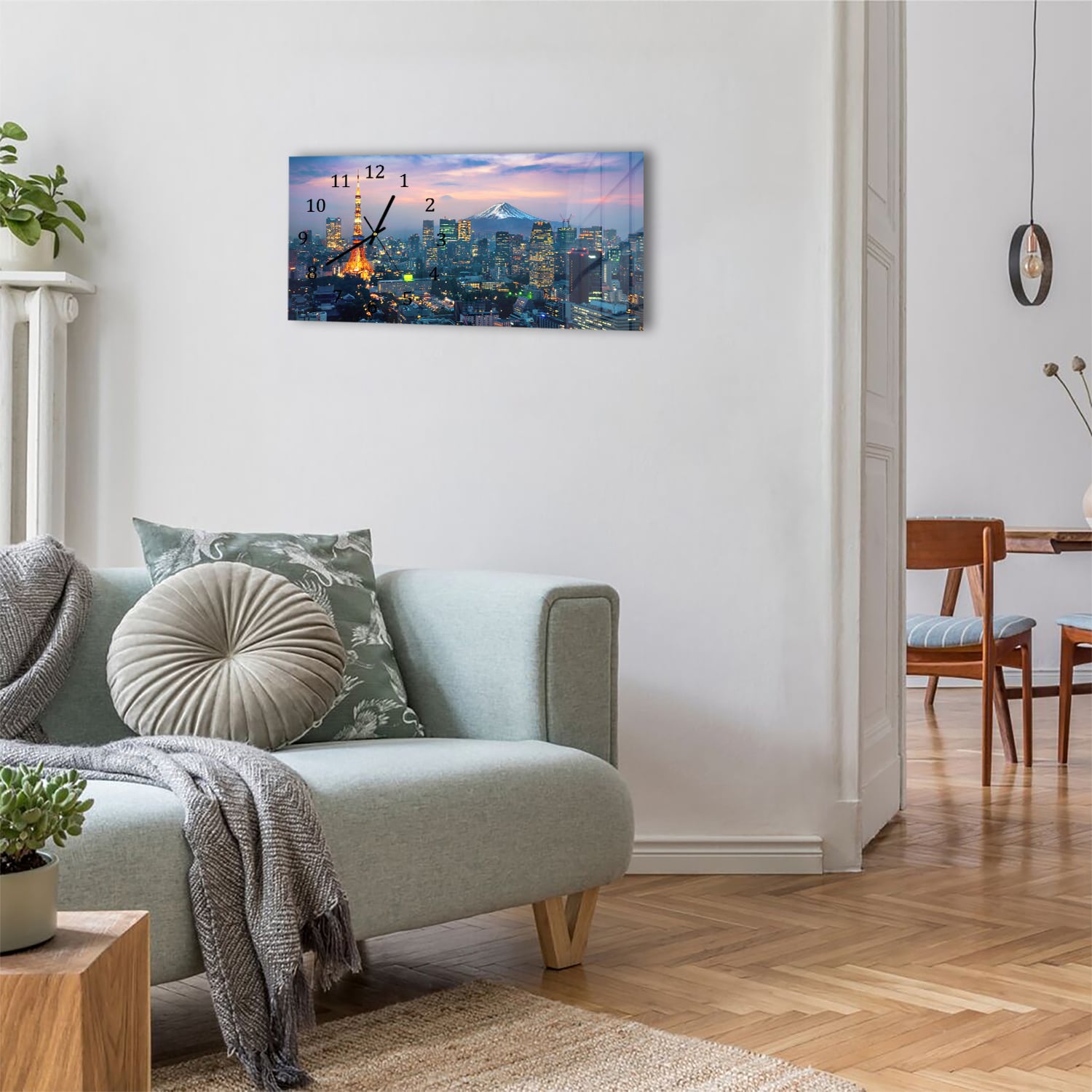 Wanduhr 60x30 - Tokio mit dem Fuji-Berg