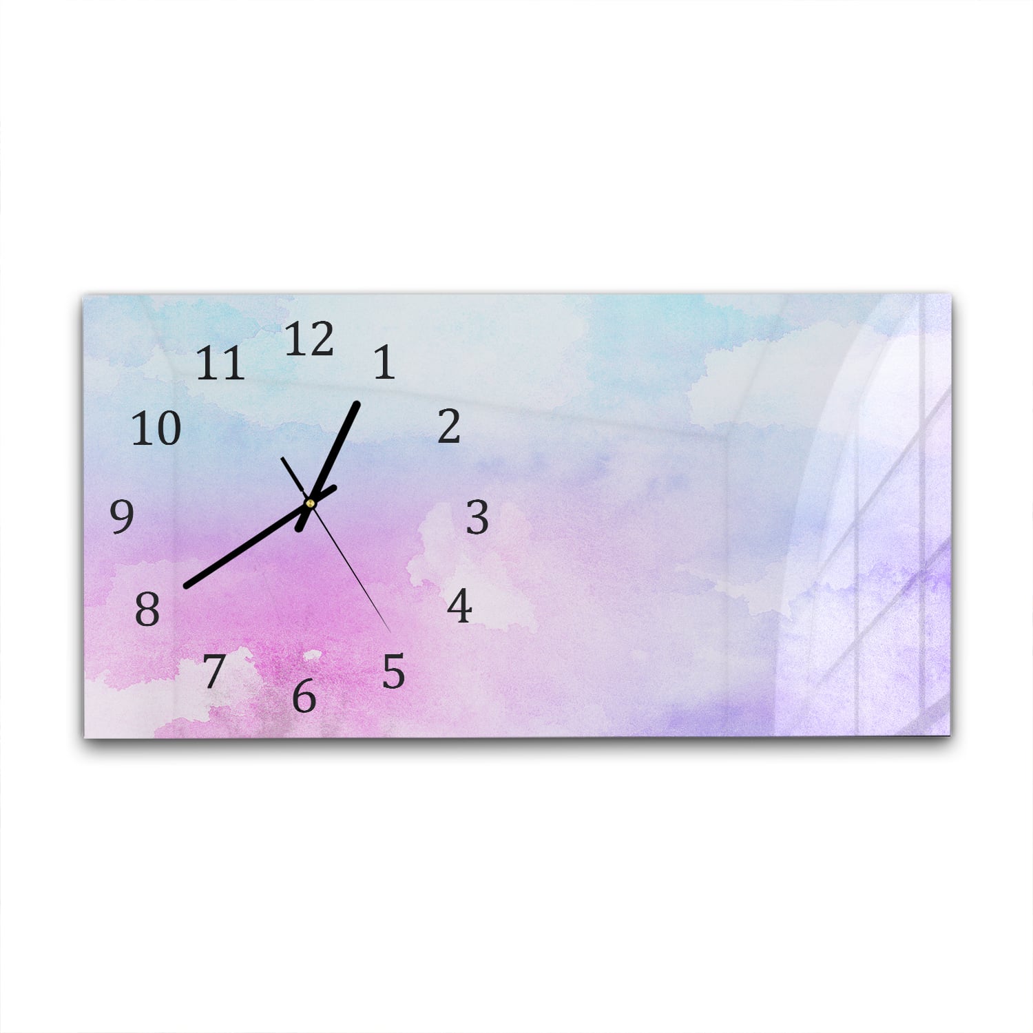 Wanduhr 60x30 - Rosa-blaue Aquarellfarbe