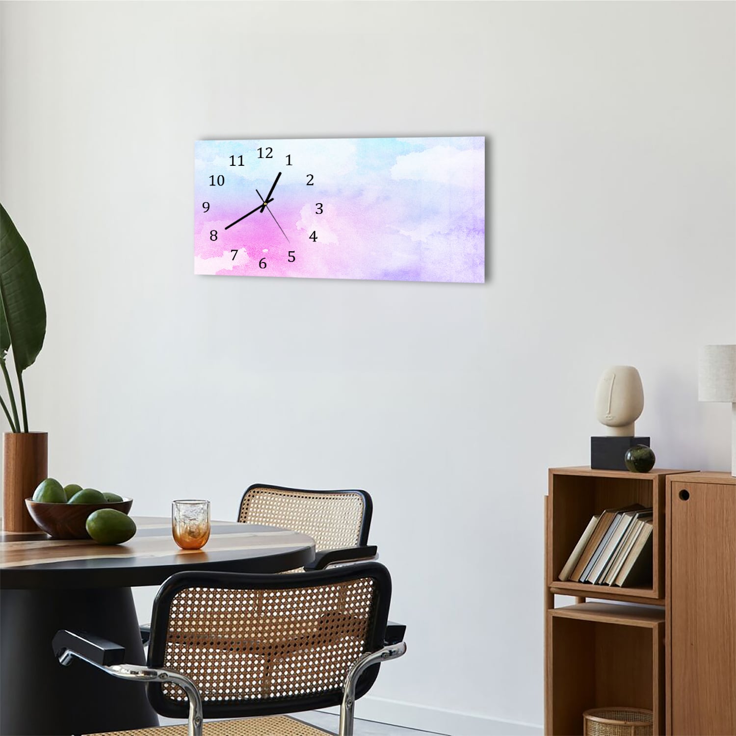 Wanduhr 60x30 - Rosa-blaue Aquarellfarbe