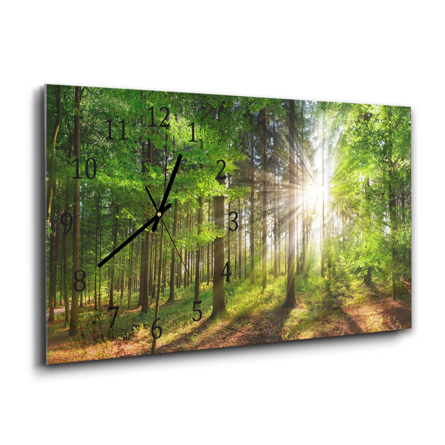 Wanduhr 60x30 - Sonnenlicht im Wald