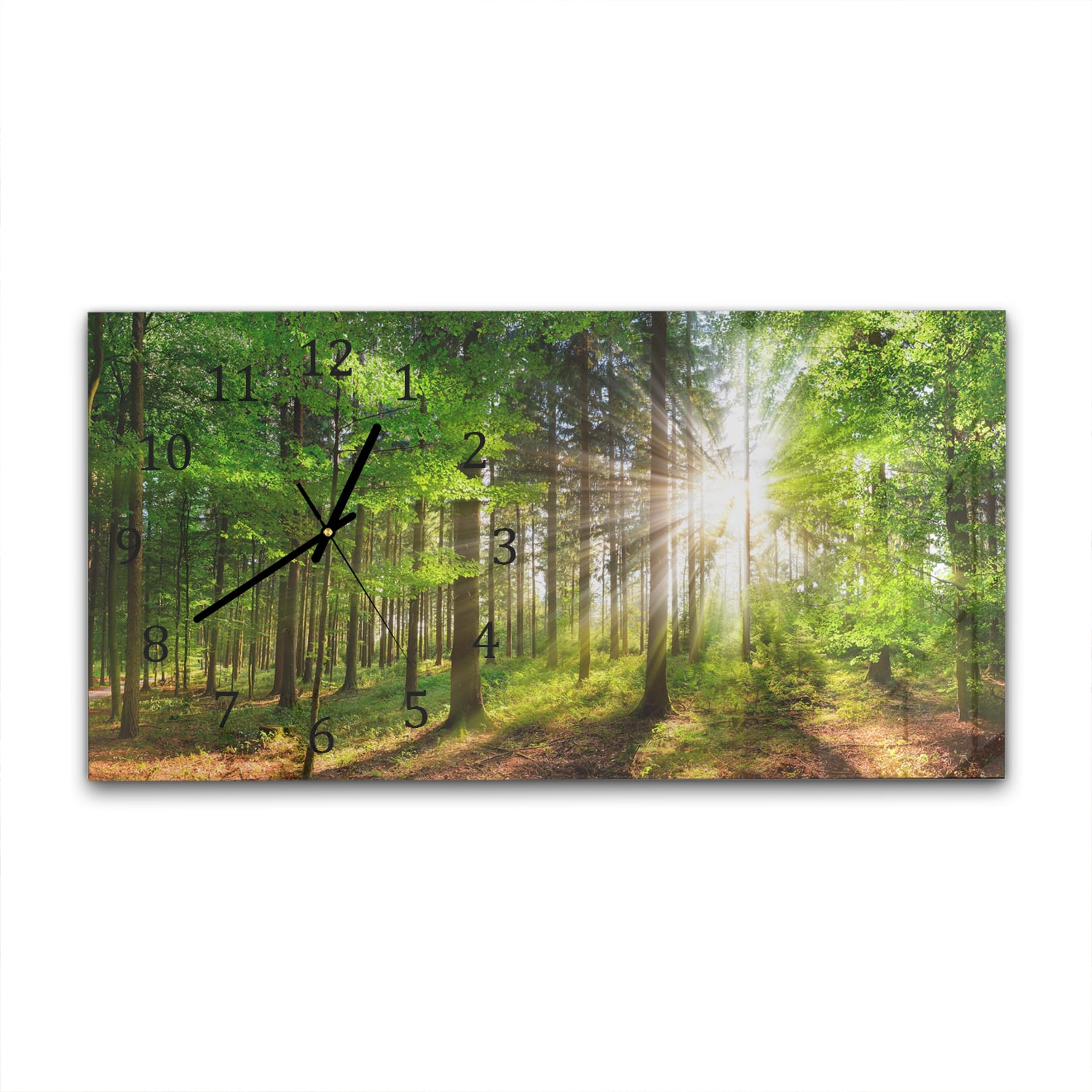 Wanduhr 60x30 - Sonnenlicht im Wald