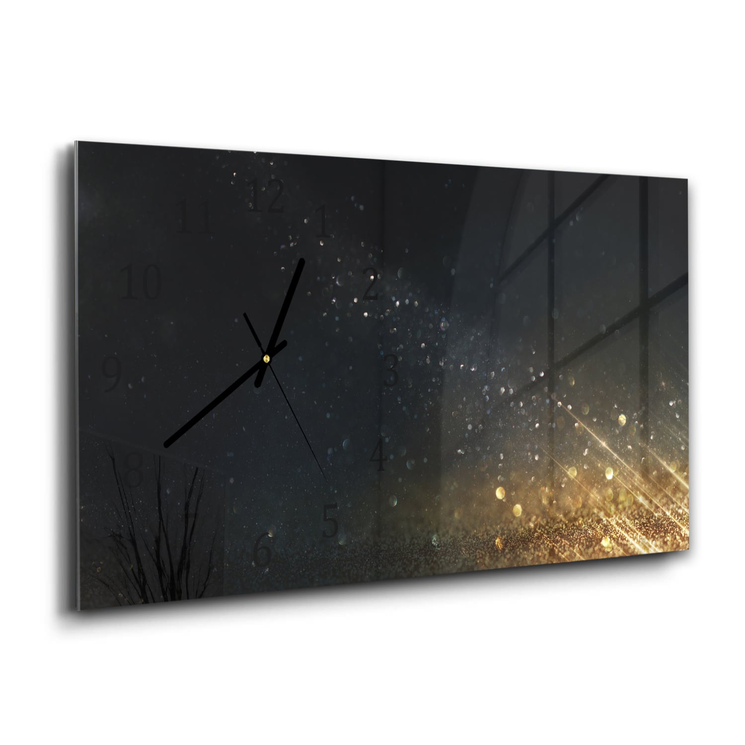Wanduhr 60x30 - Schwarz-goldener Glitzerhintergrund