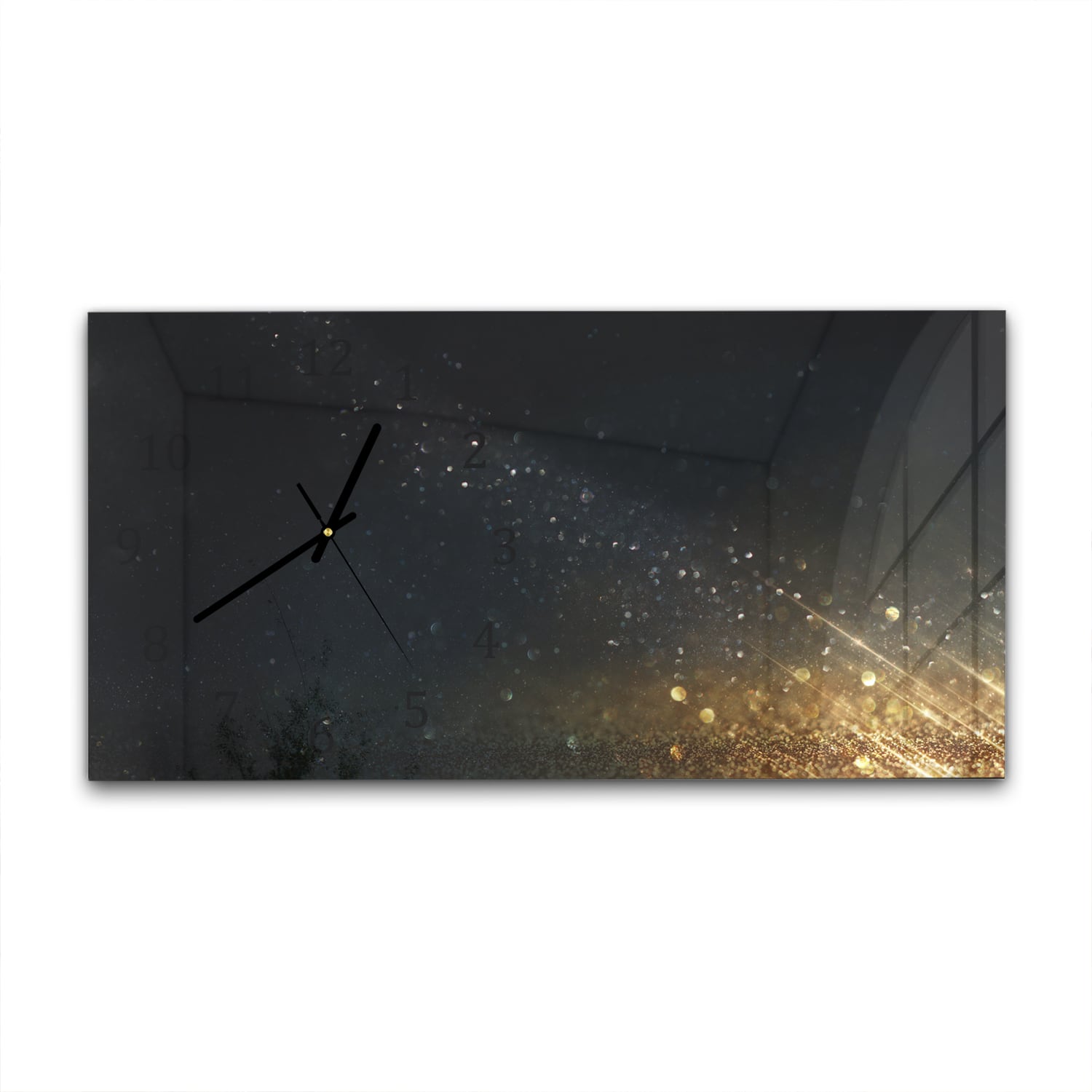 Wanduhr 60x30 - Schwarz-goldener Glitzerhintergrund