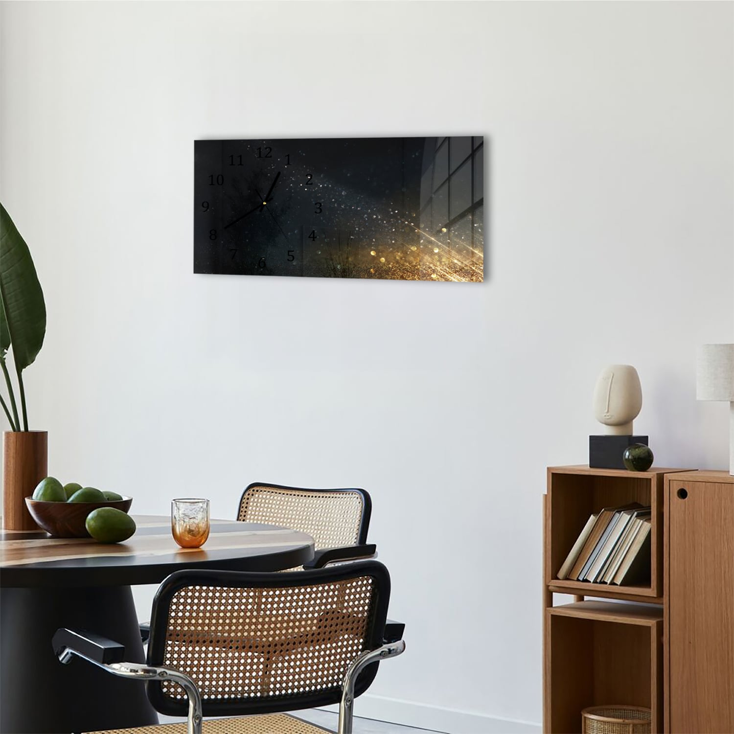 Wanduhr 60x30 - Schwarz-goldener Glitzerhintergrund