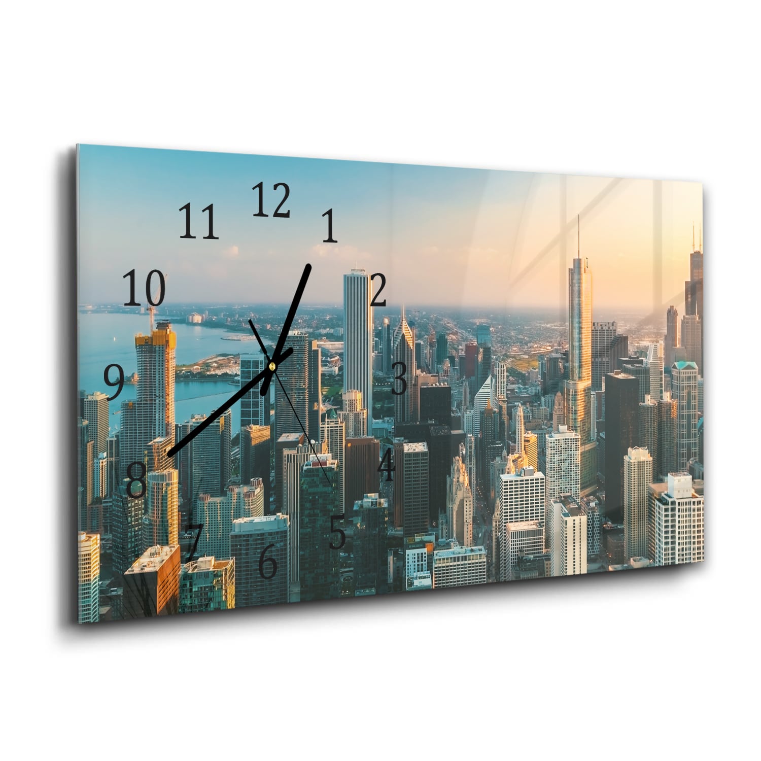 Wanduhr 60x30 - Chicago Skyline bei Sonnenuntergang