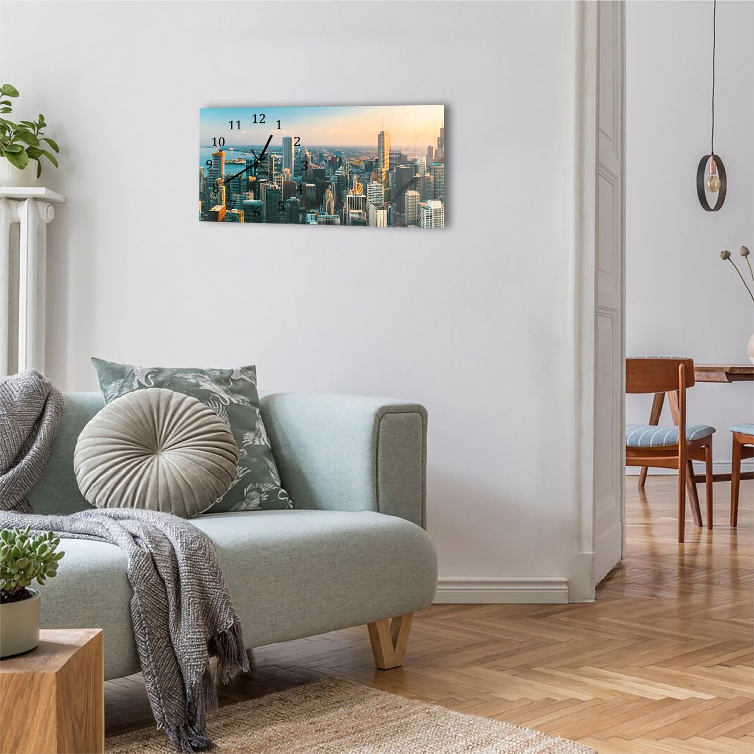 Wanduhr 60x30 - Chicago Skyline bei Sonnenuntergang