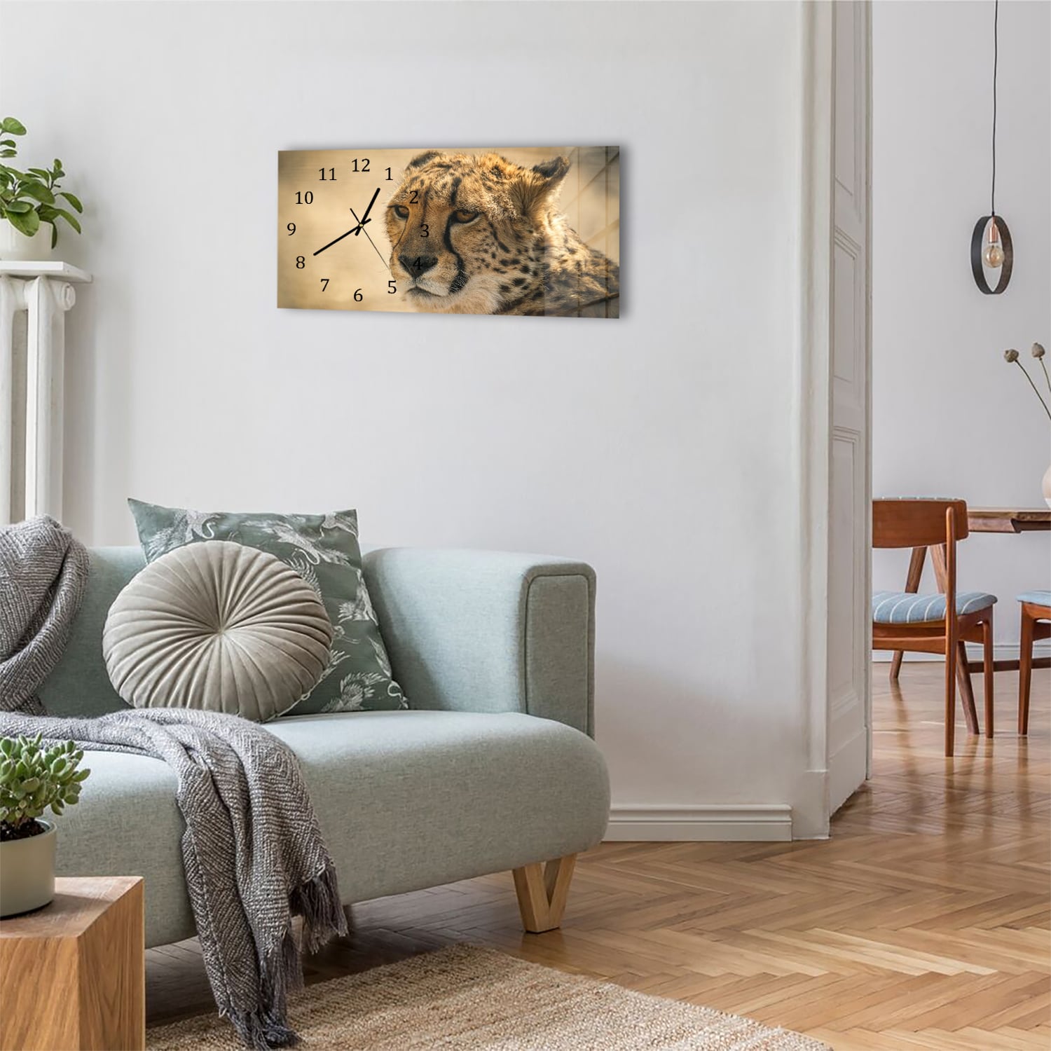 Wanduhr 60x30 - Gepard Nahaufnahme