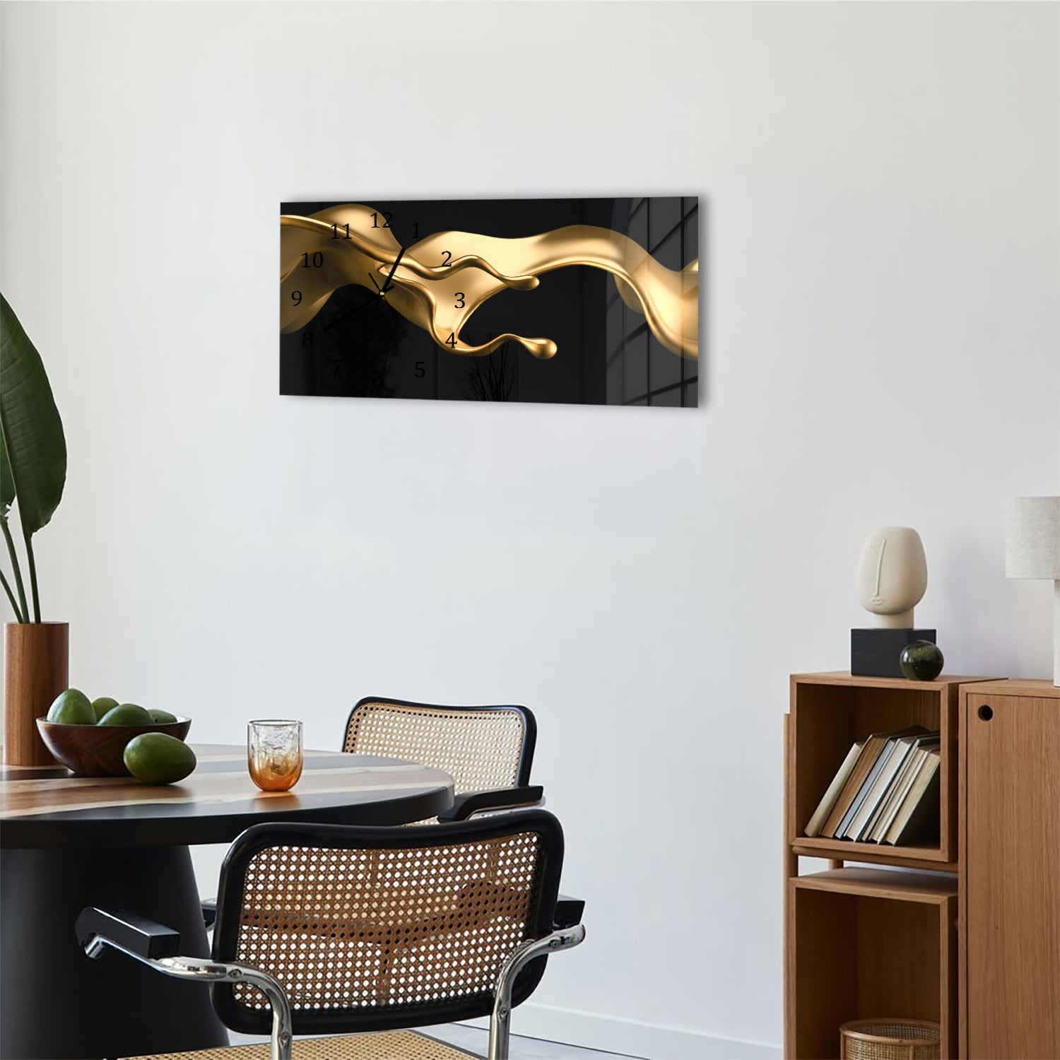 Wanduhr 60x30 - Elegante goldene Flüssigkeit