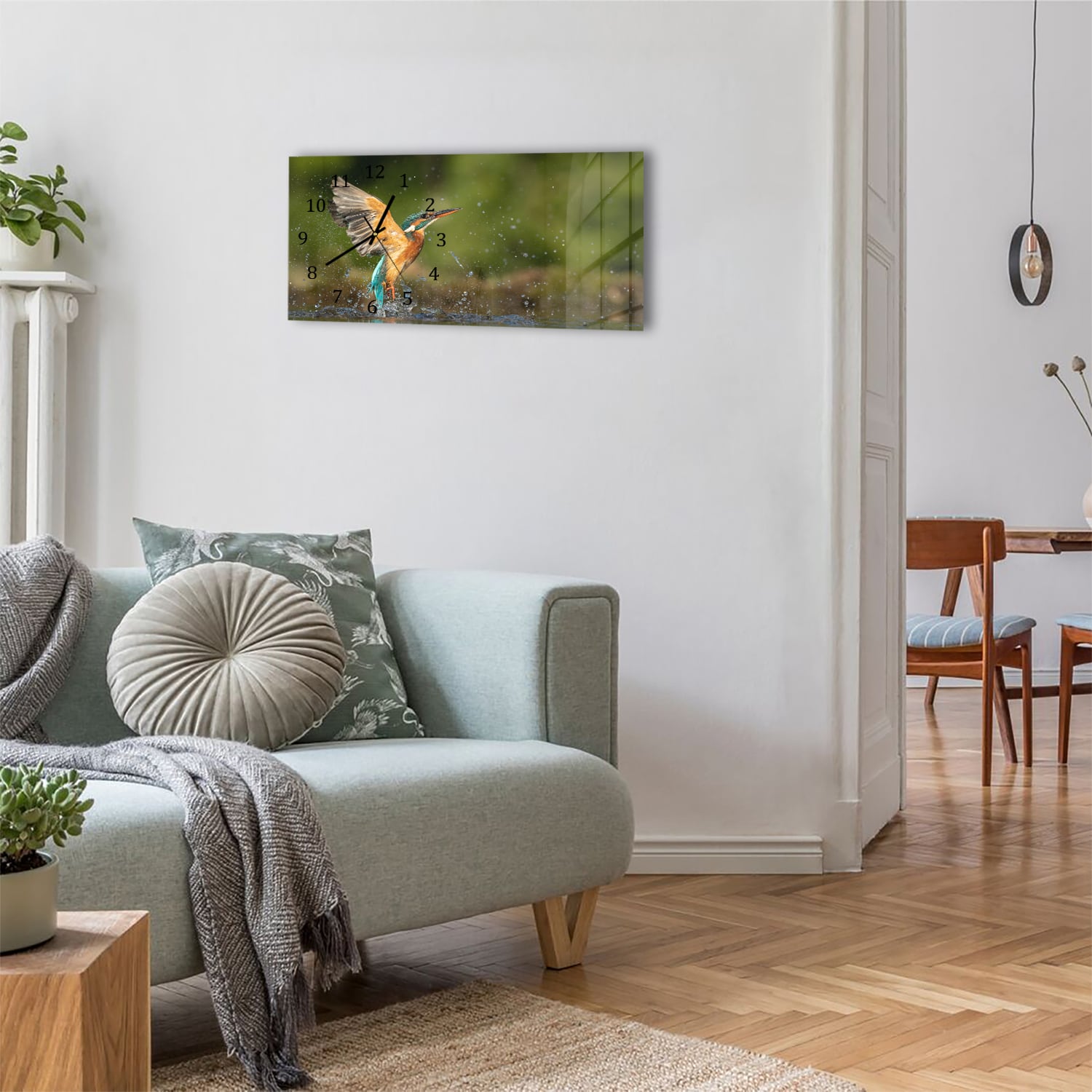 Wanduhr 60x30 - Eisvogel