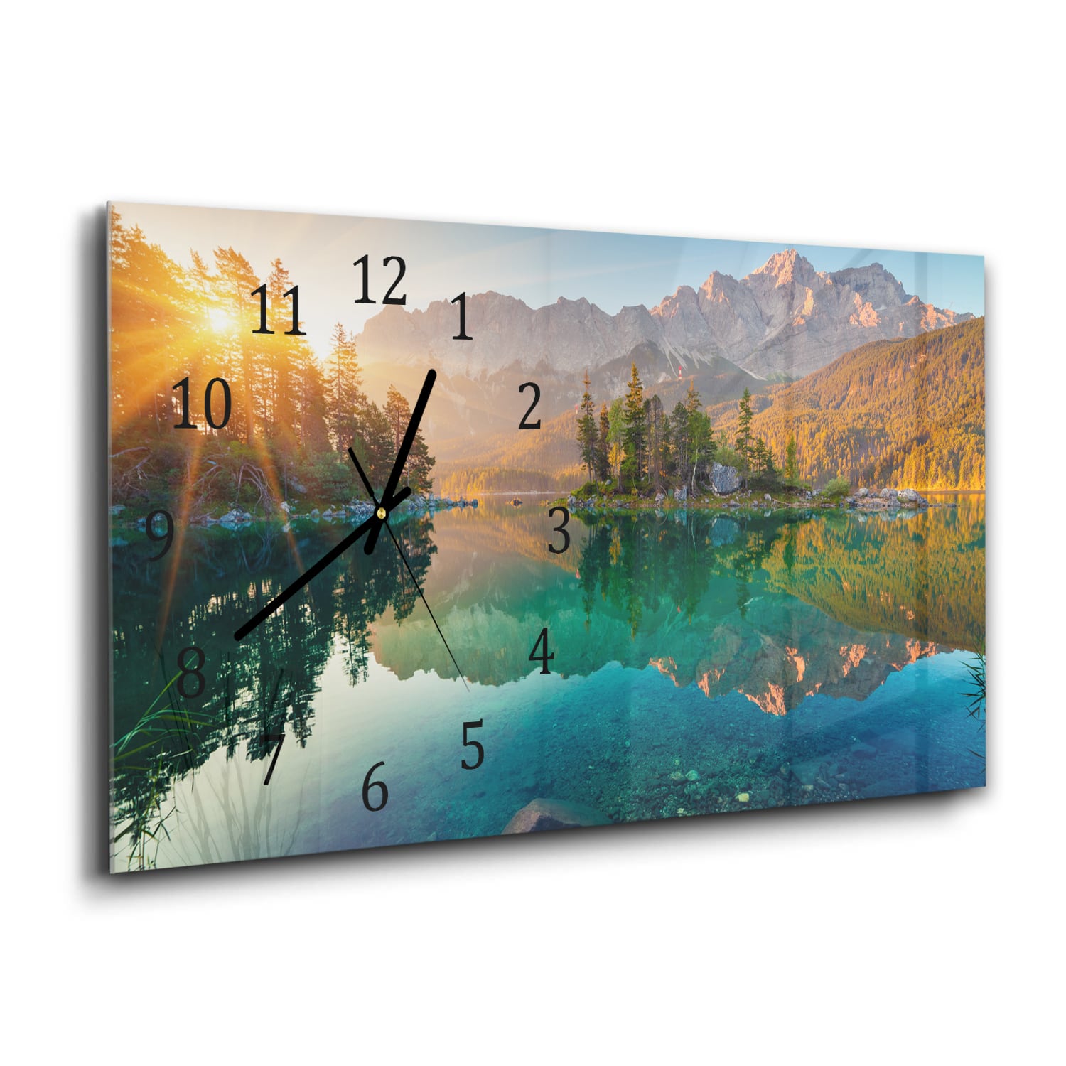 Wanduhr 60x30 - Sonnenaufgang am Eibsee