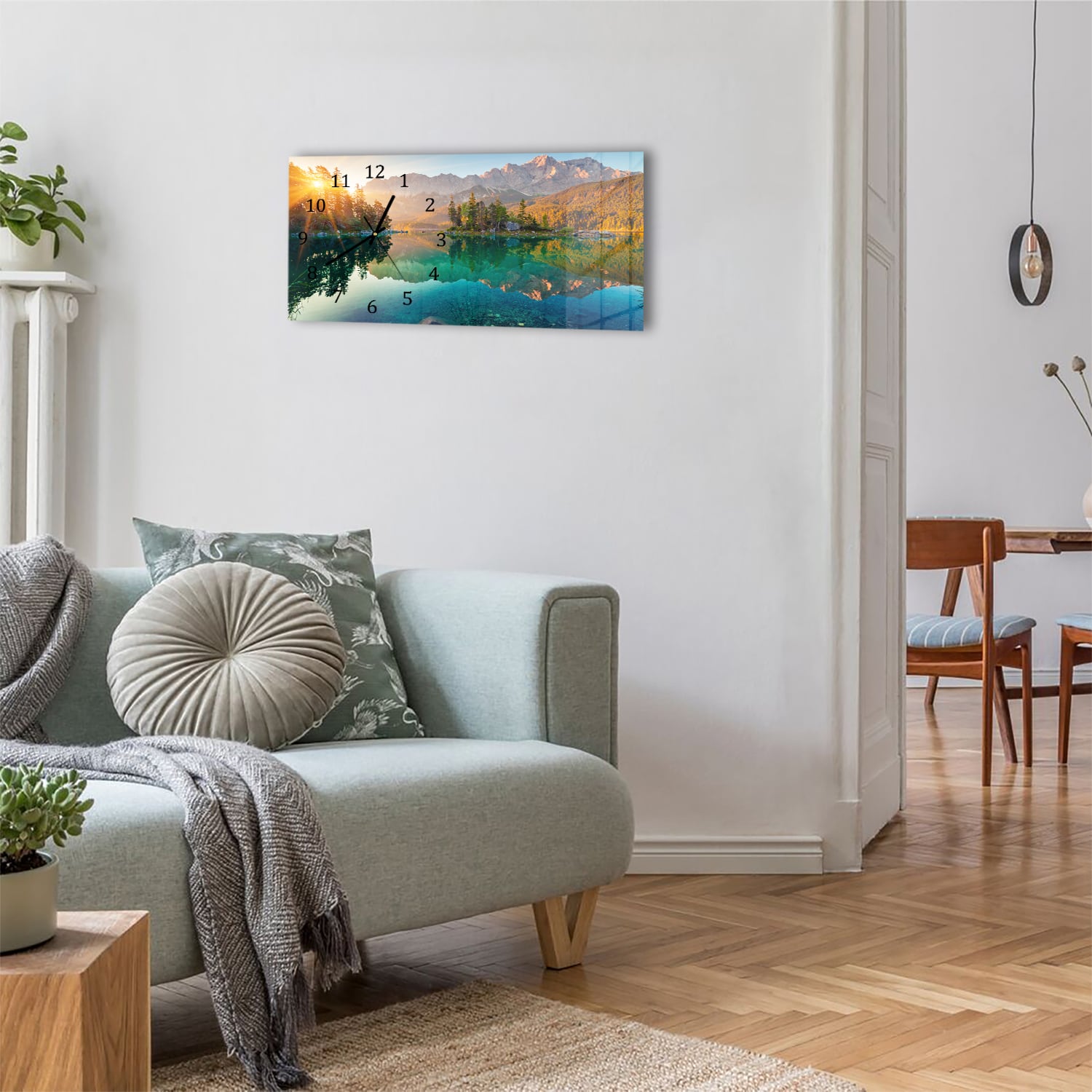 Wanduhr 60x30 - Sonnenaufgang am Eibsee