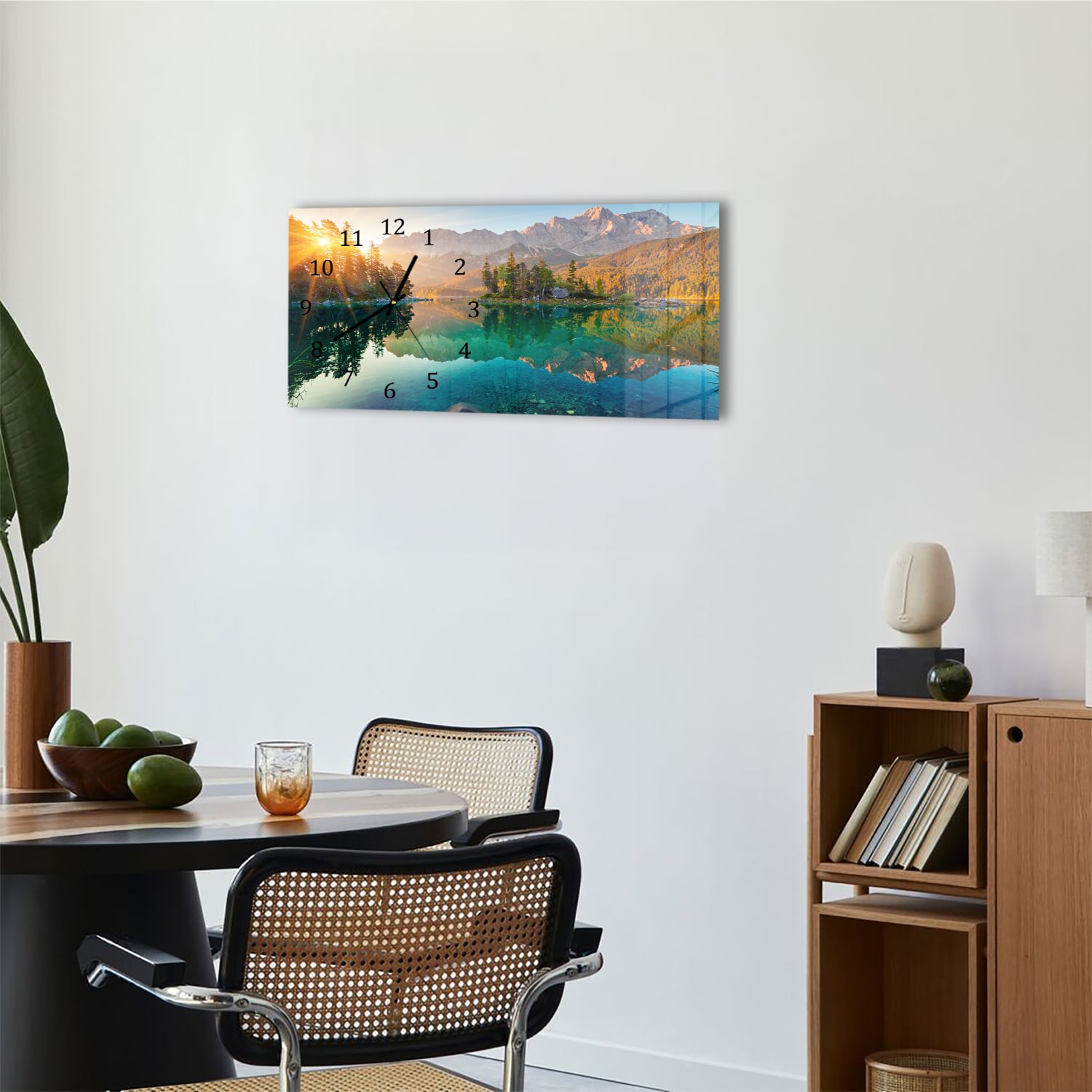 Wanduhr 60x30 - Sonnenaufgang am Eibsee