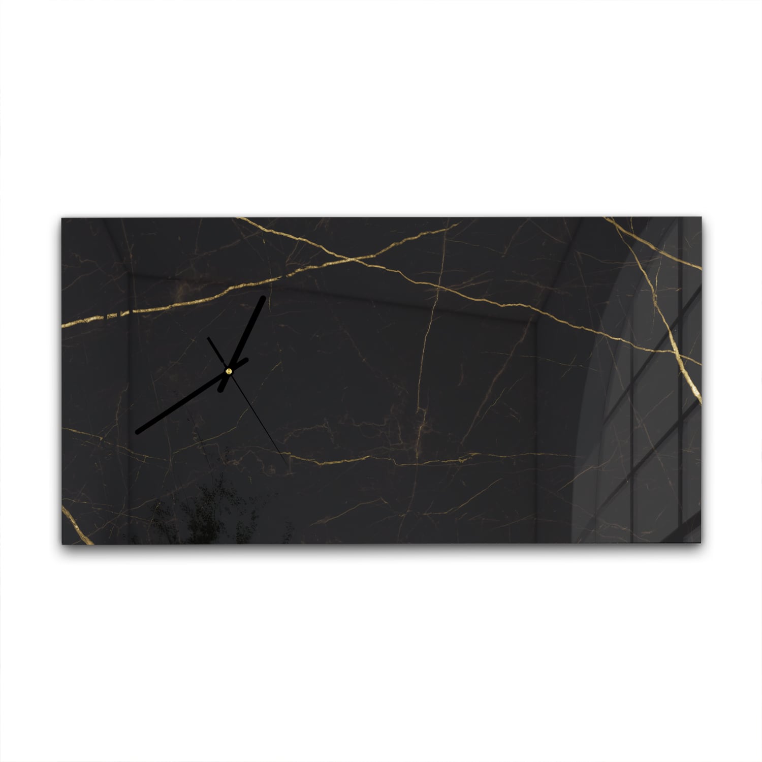 Wanduhr 60x30 - Schwarzer Marmor mit goldenen Adern