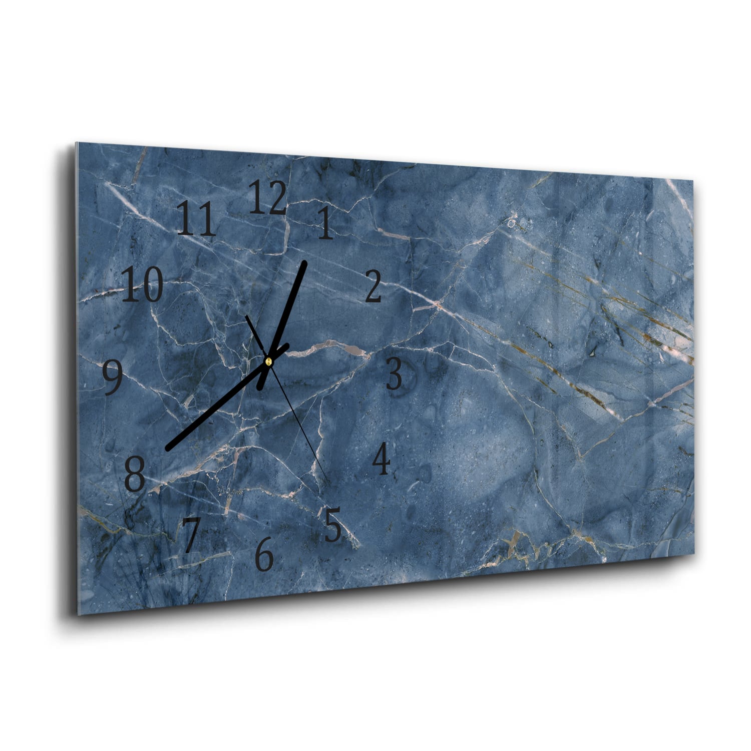 Wanduhr 60x30 - Ozeanblauer Marmor