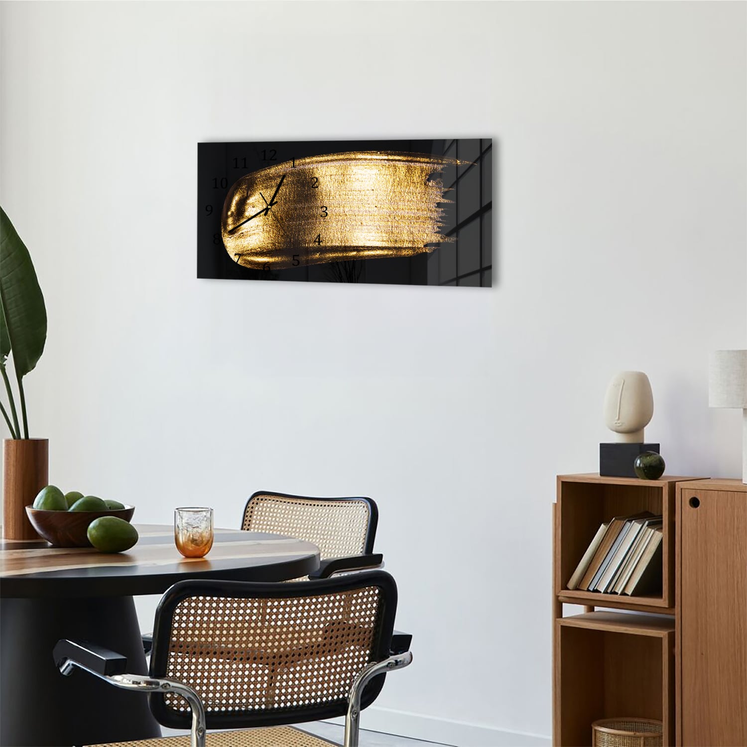 Wanduhr 60x30 - Dicker goldener Pinselstrich