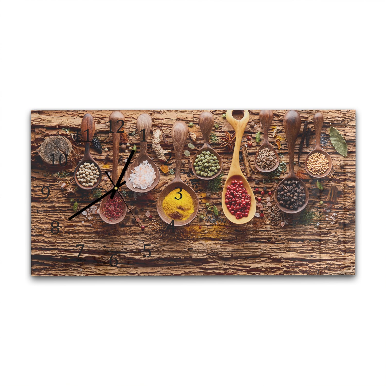 Wanduhr 60x30 - Kräuter & Gewürze auf Holz
