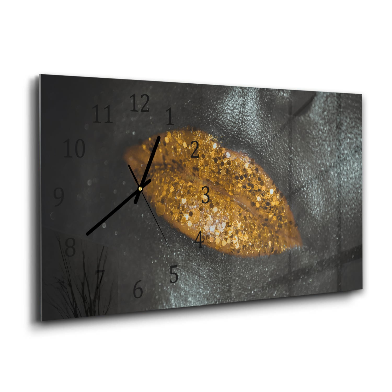 Wanduhr 60x30 - Goldene Glitzerlippen