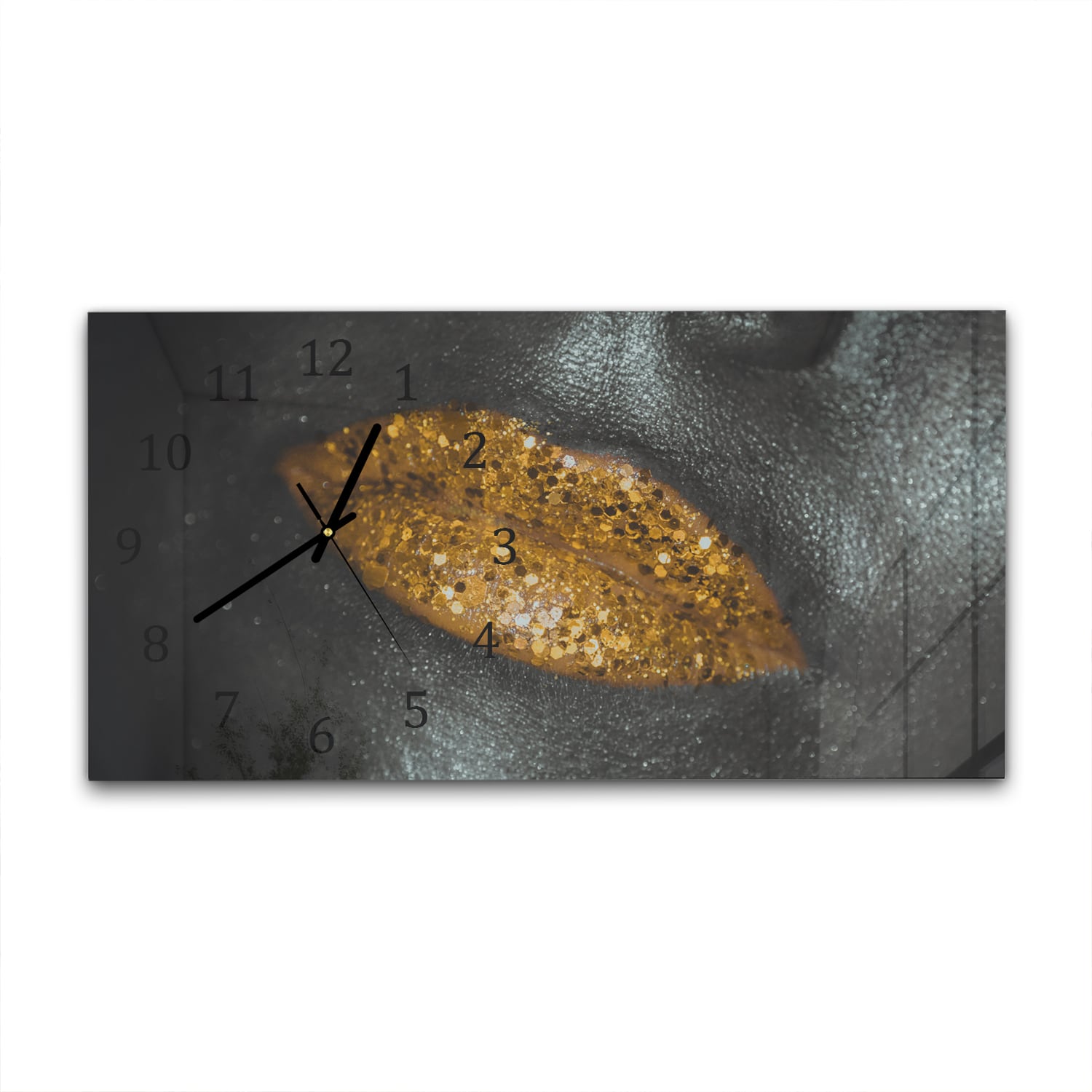 Wanduhr 60x30 - Goldene Glitzerlippen